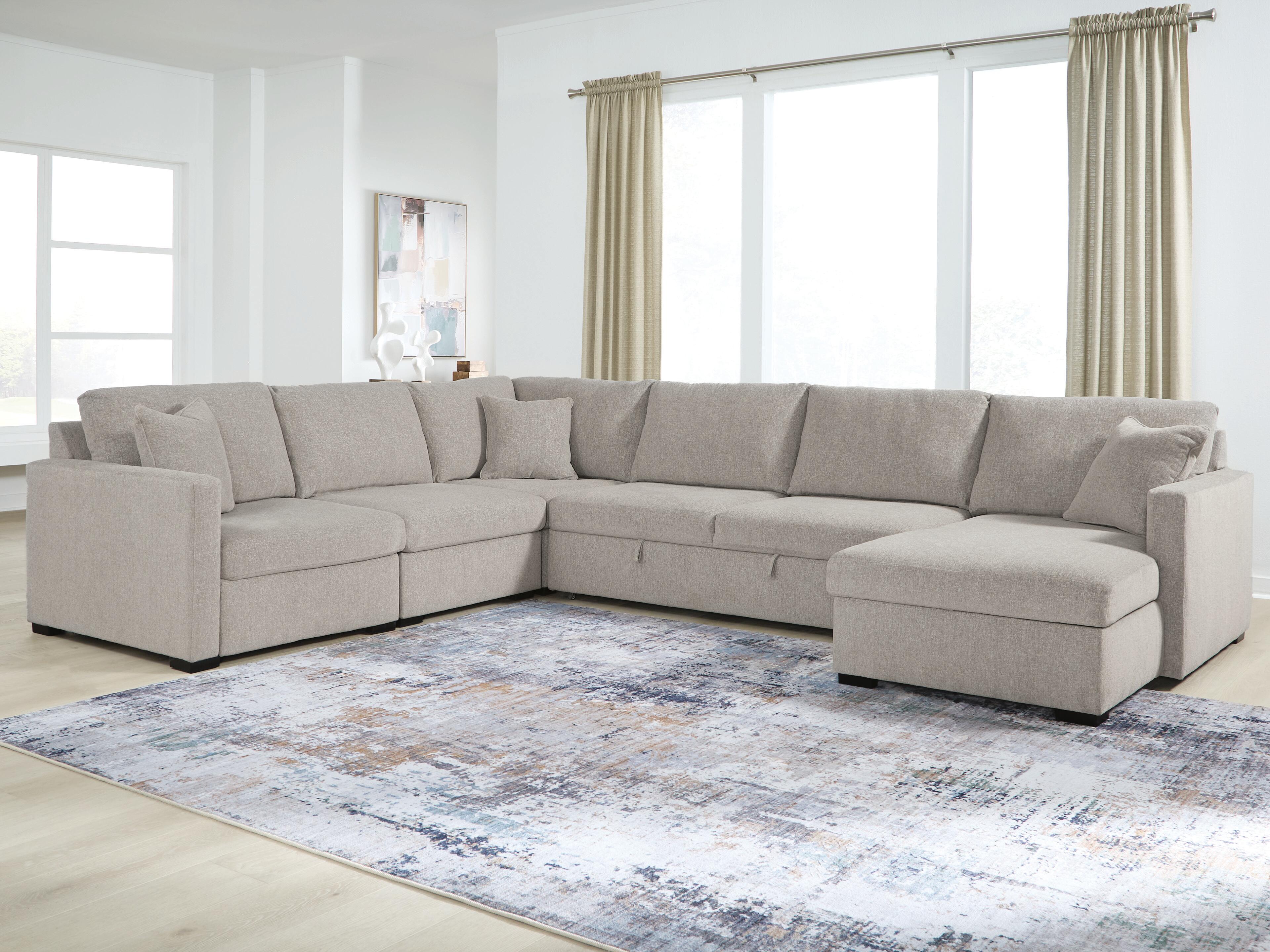 Dar Furniture - Ashley Furniture - ModMax Luxe 5-Piece Sectional with Chaise and Pop Up Sleeper - RAF 5-Piece Sectional with Chaise and Pop Up Sleeper / Flint - 68605S98