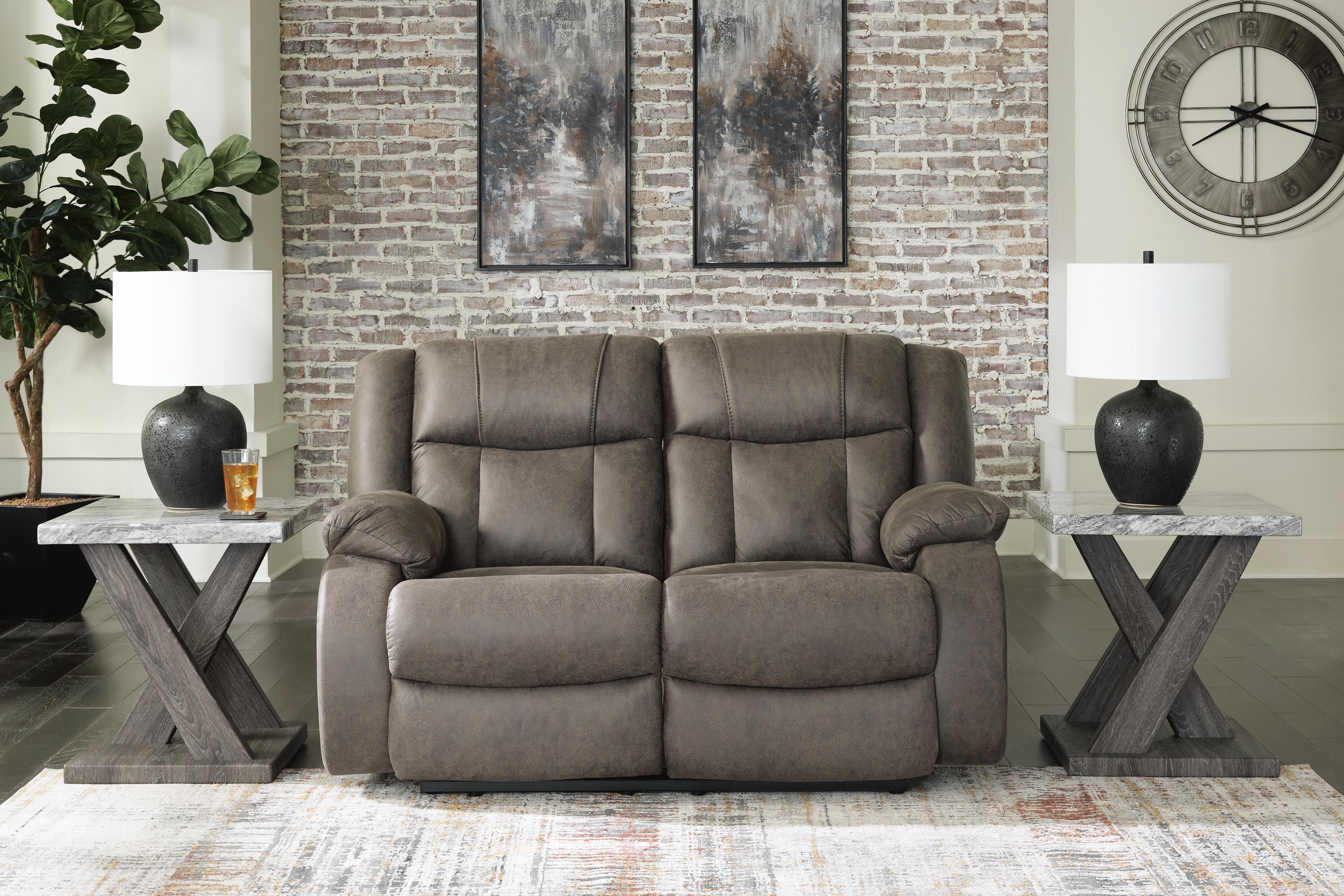 Dar Furniture - Ashley Furniture - First Base Reclining Loveseat - Reclining Loveseat / Gunmetal - 6880486