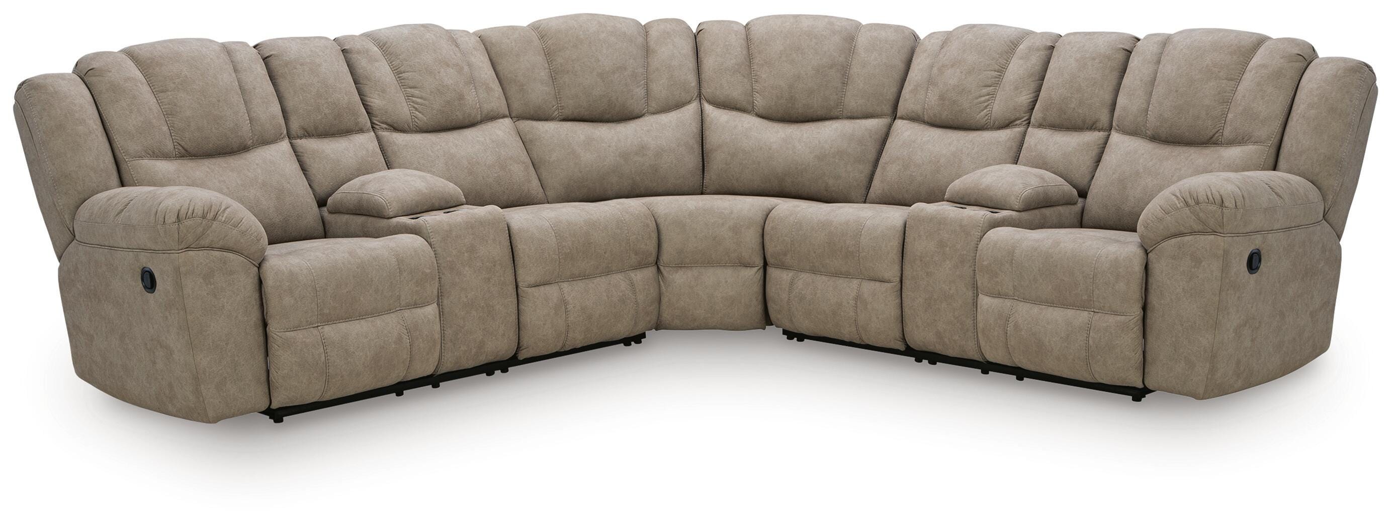 Dar Furniture - Ashley Furniture - Pearce-Pike 3-Piece Reclining Sectional with Double Console - 3-Piece Reclining Sectional with Double Console / Birch - PC69205S3