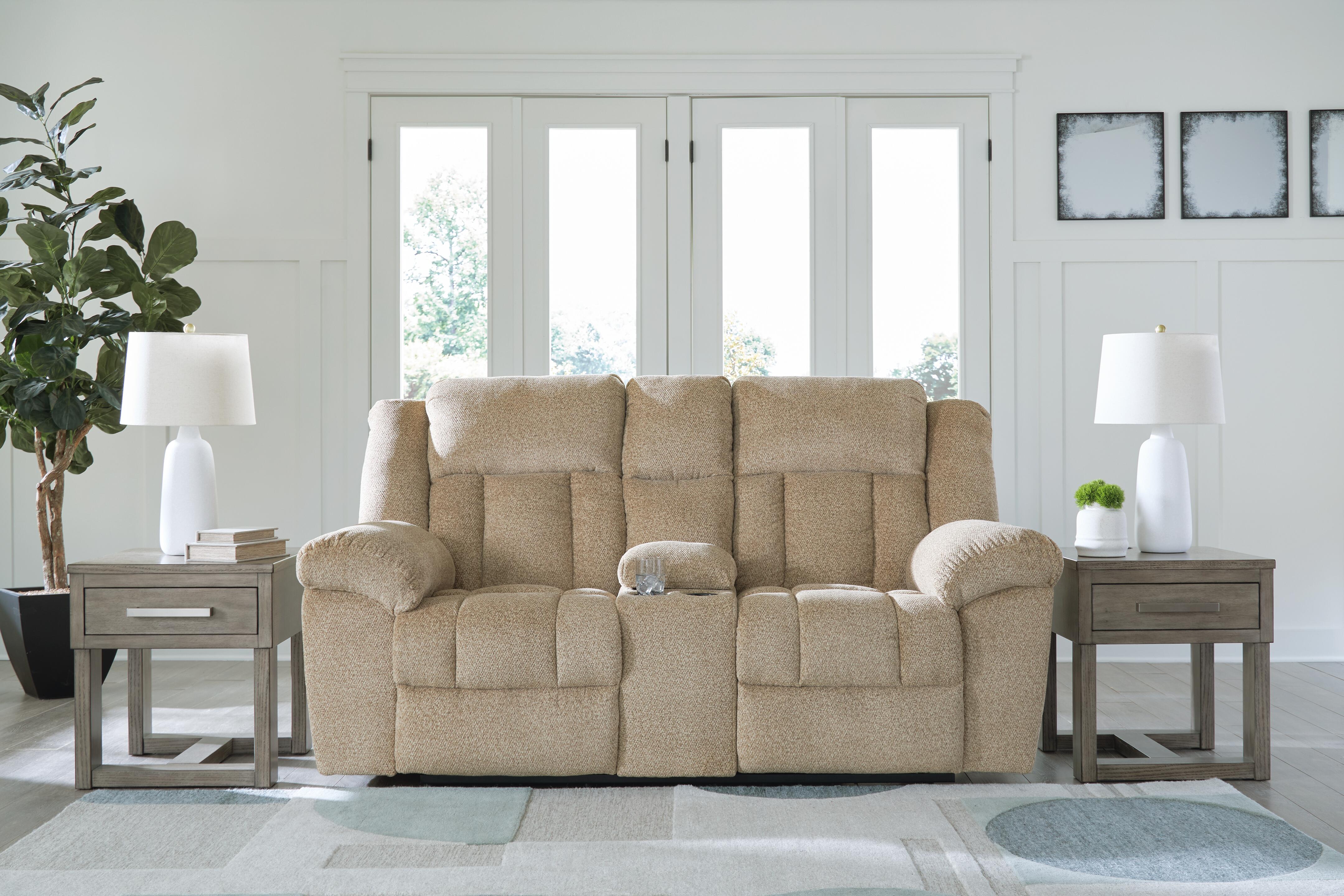 Dar Furniture - Ashley Furniture - Tip-Off Power Reclining Loveseat - PWR REC Loveseat/CON/ADJ HDRST / Wheat - 6930518