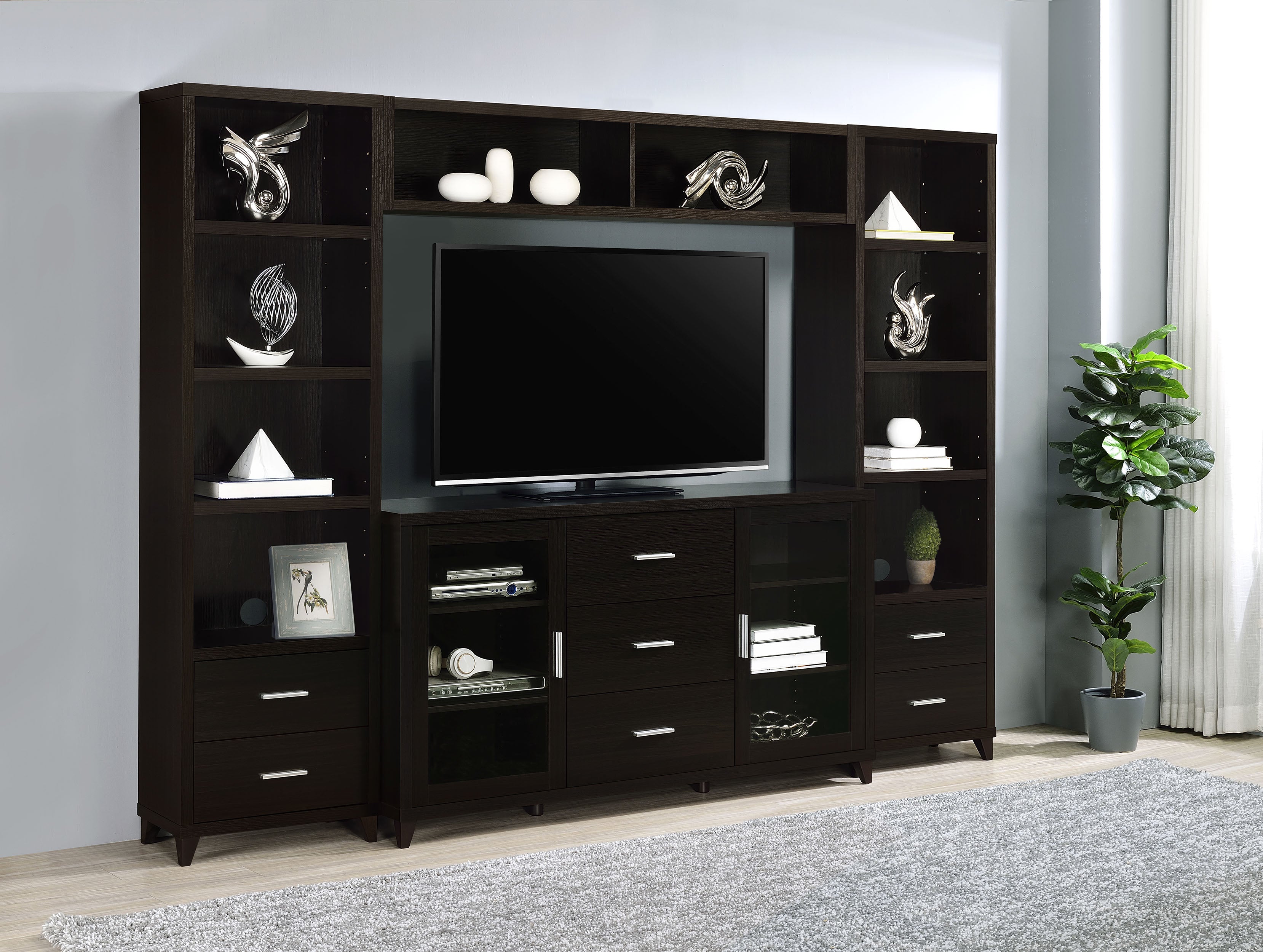 Dar Furniture - Coaster - Lewes 4-piece 60-inch TV Entertainment Center Cappuccino - 700881-S4
