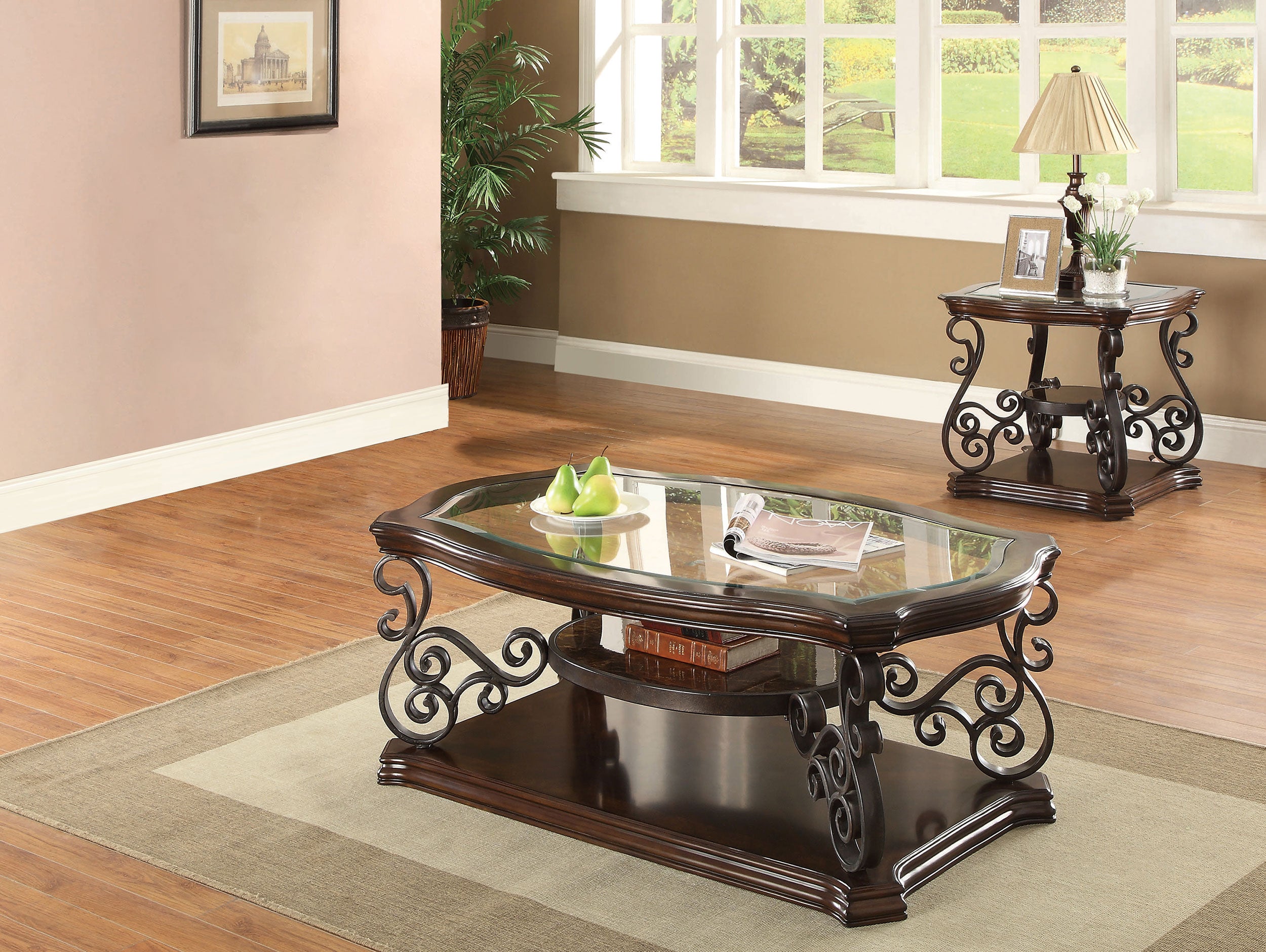Dar Furniture - Coaster - Laney 2-piece Glass Top Coffee and End Table Set Dark Merlot - 702448-S2