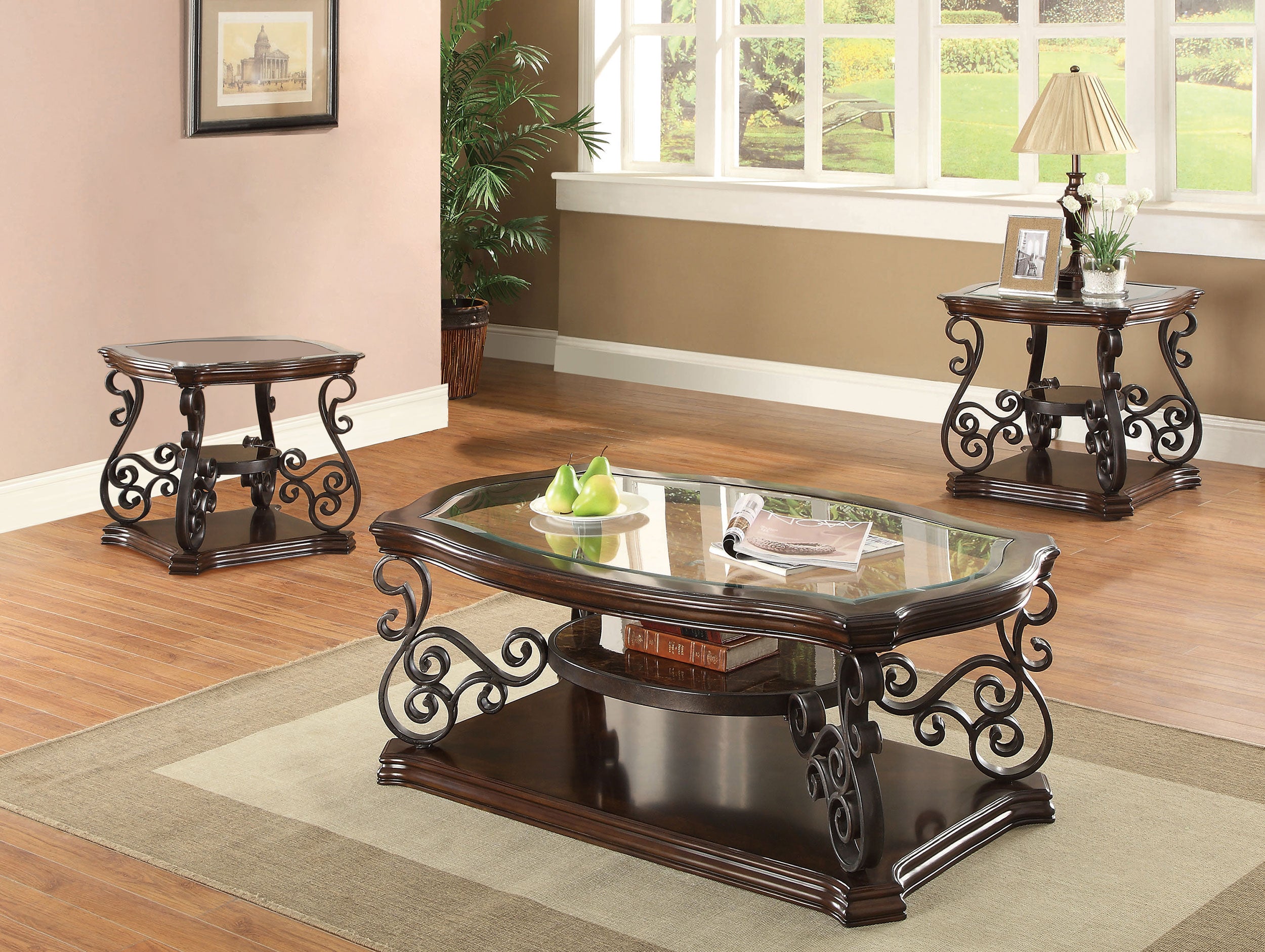 Dar Furniture - Coaster - Laney 3-piece Glass Top Coffee and End Table Set Dark Merlot - 702448-S3