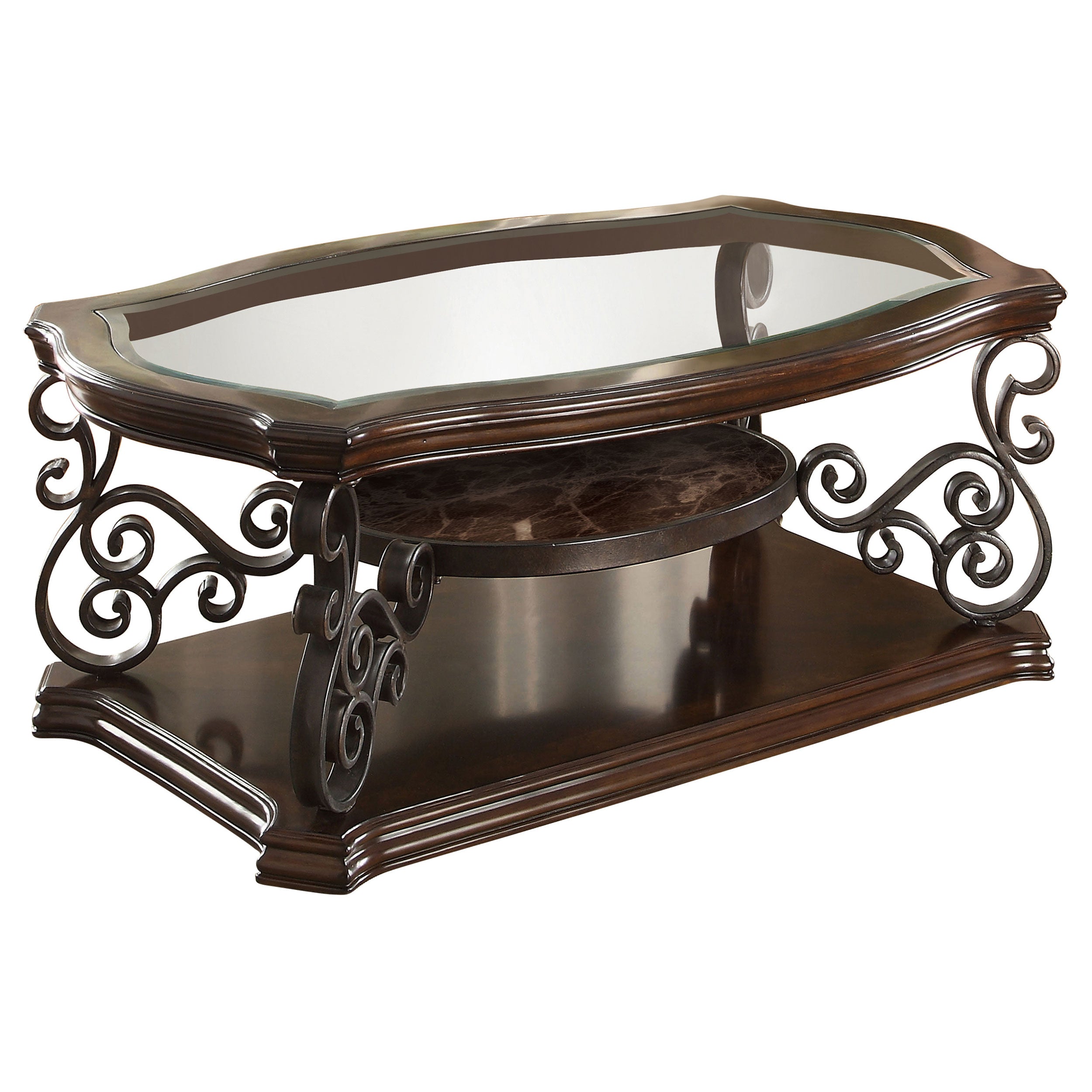 Dar Furniture - Coaster - Laney 1-shelf Glass Top Rectangular Coffee Table Deep Merlot - 702448