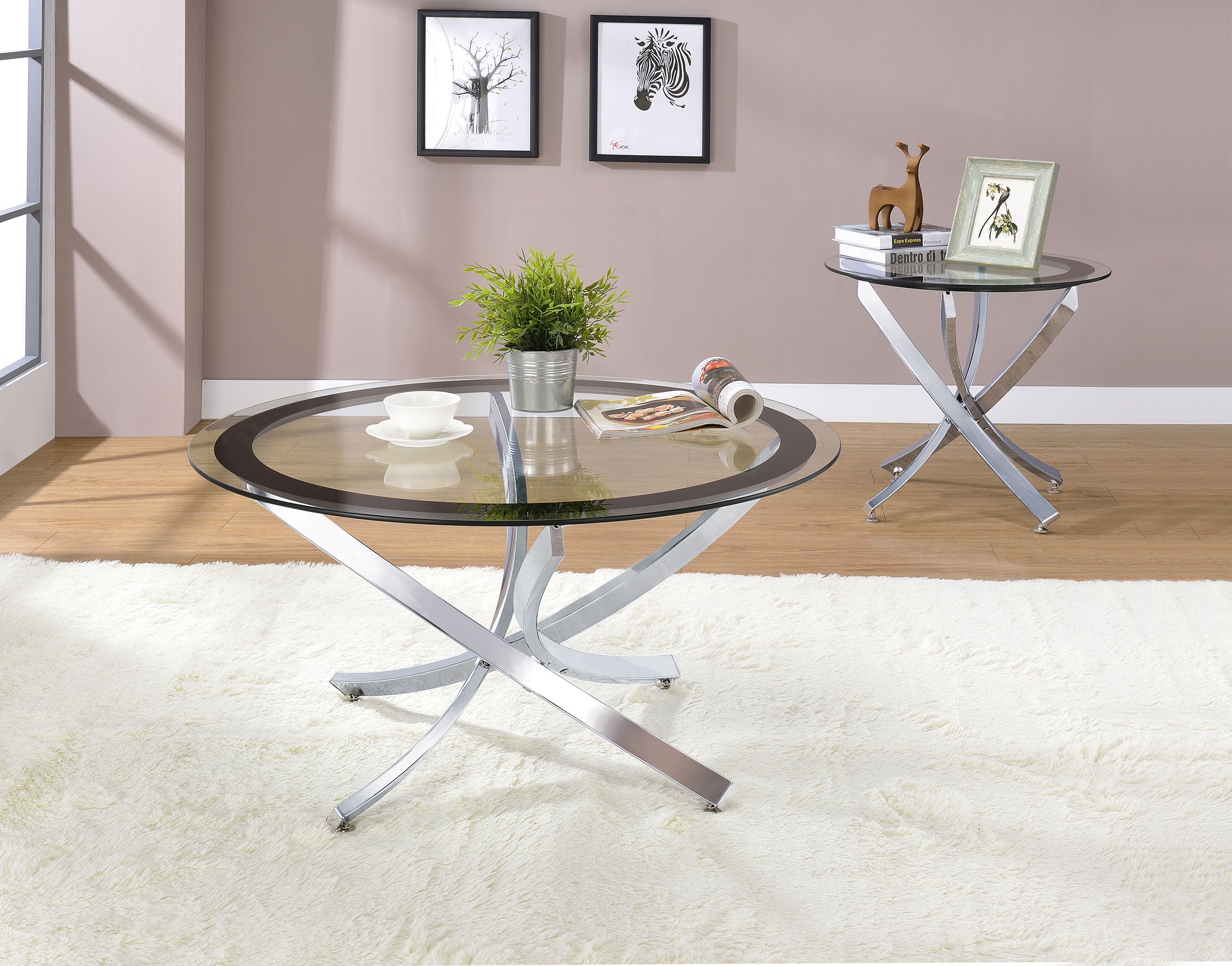 Dar Furniture - Coaster - Brooke 2-piece Round Coffee and End Table Set Chrome - 702588-S2