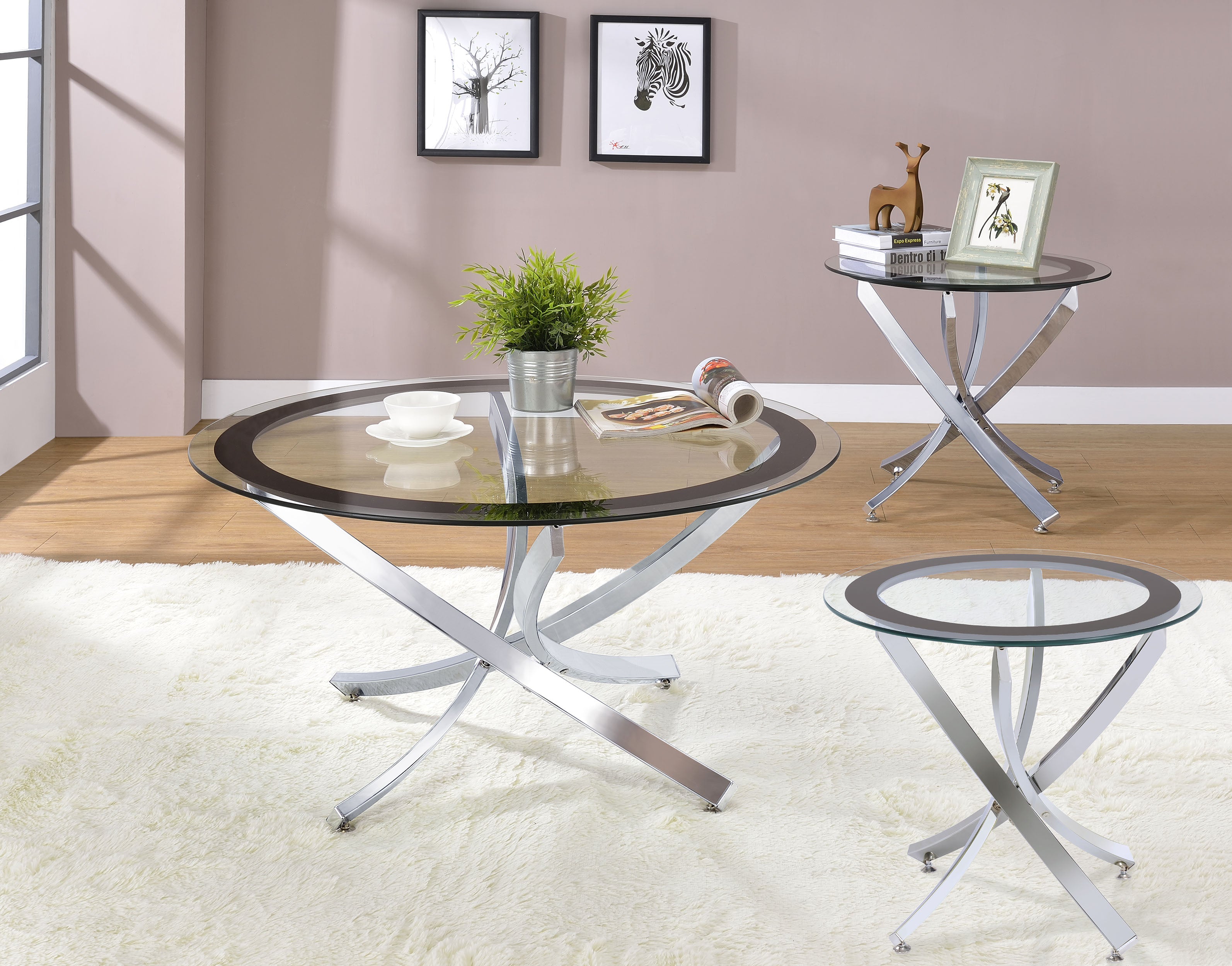 Dar Furniture - Coaster - Brooke 3-piece Round Coffee and End Table Set Chrome - 702588-S3