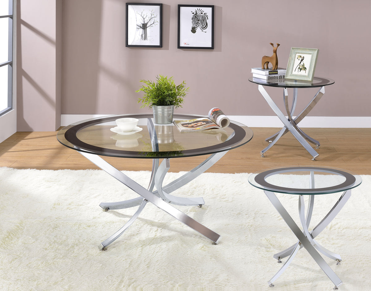 Dar Furniture - Coaster - Brooke 3-piece Round Coffee and End Table Set Chrome - 702588-S3
