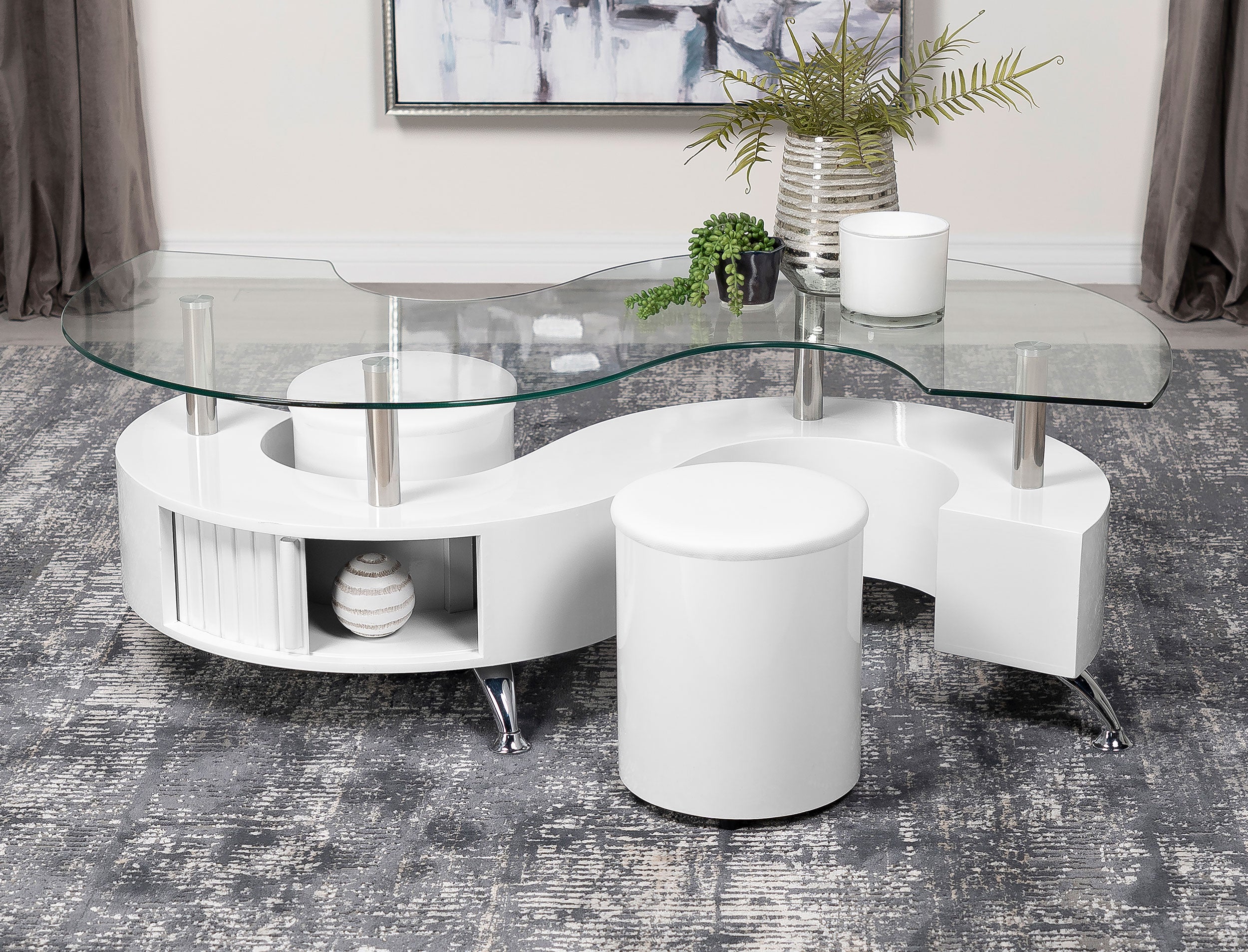 Dar Furniture - Coaster - Buckley 3-piece Coffee Table and Stools Set White High Gloss - 703400