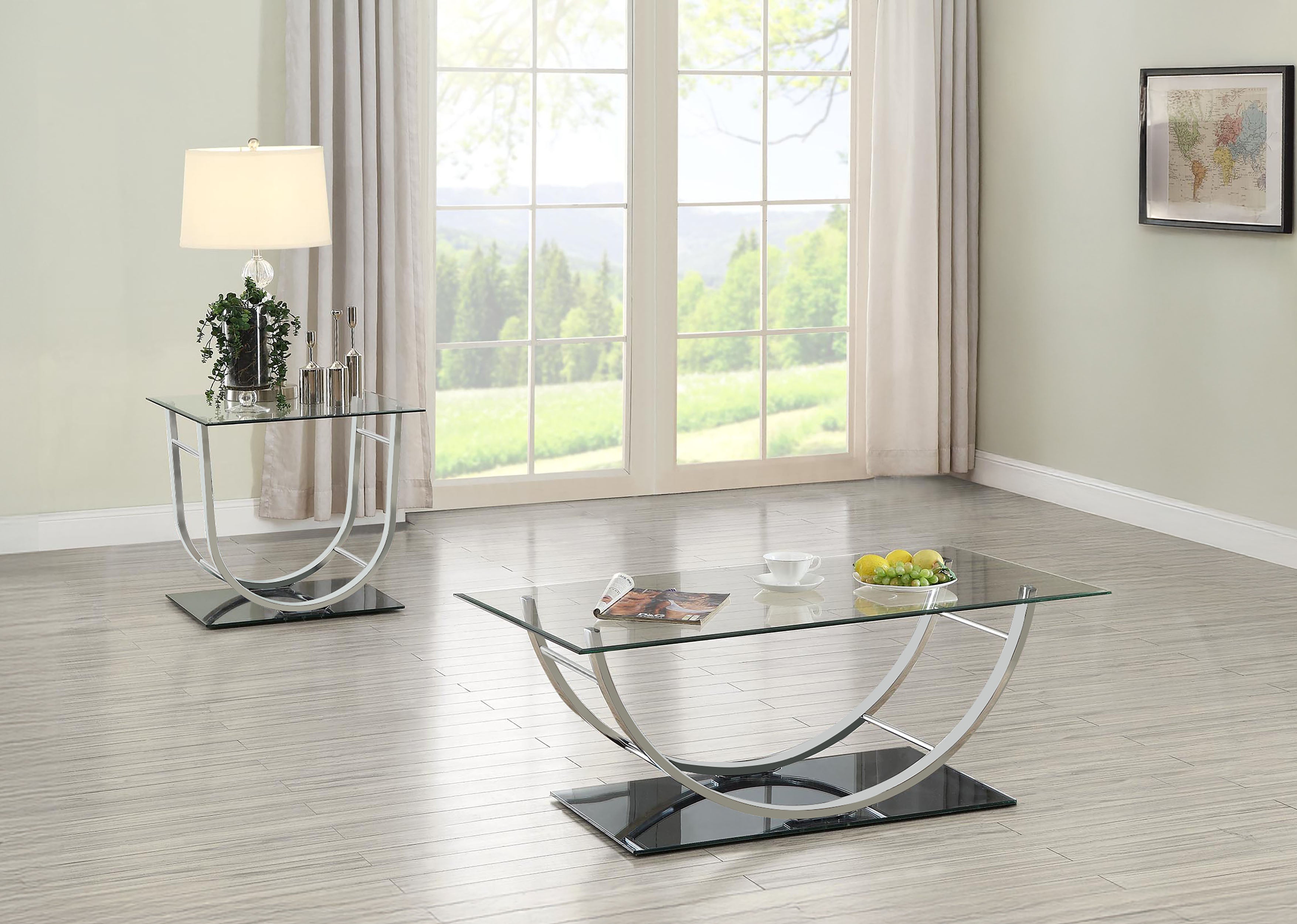Dar Furniture - Coaster - Danville 2-piece Glass Top Coffee and End Table Set Chrome - 704988-S2