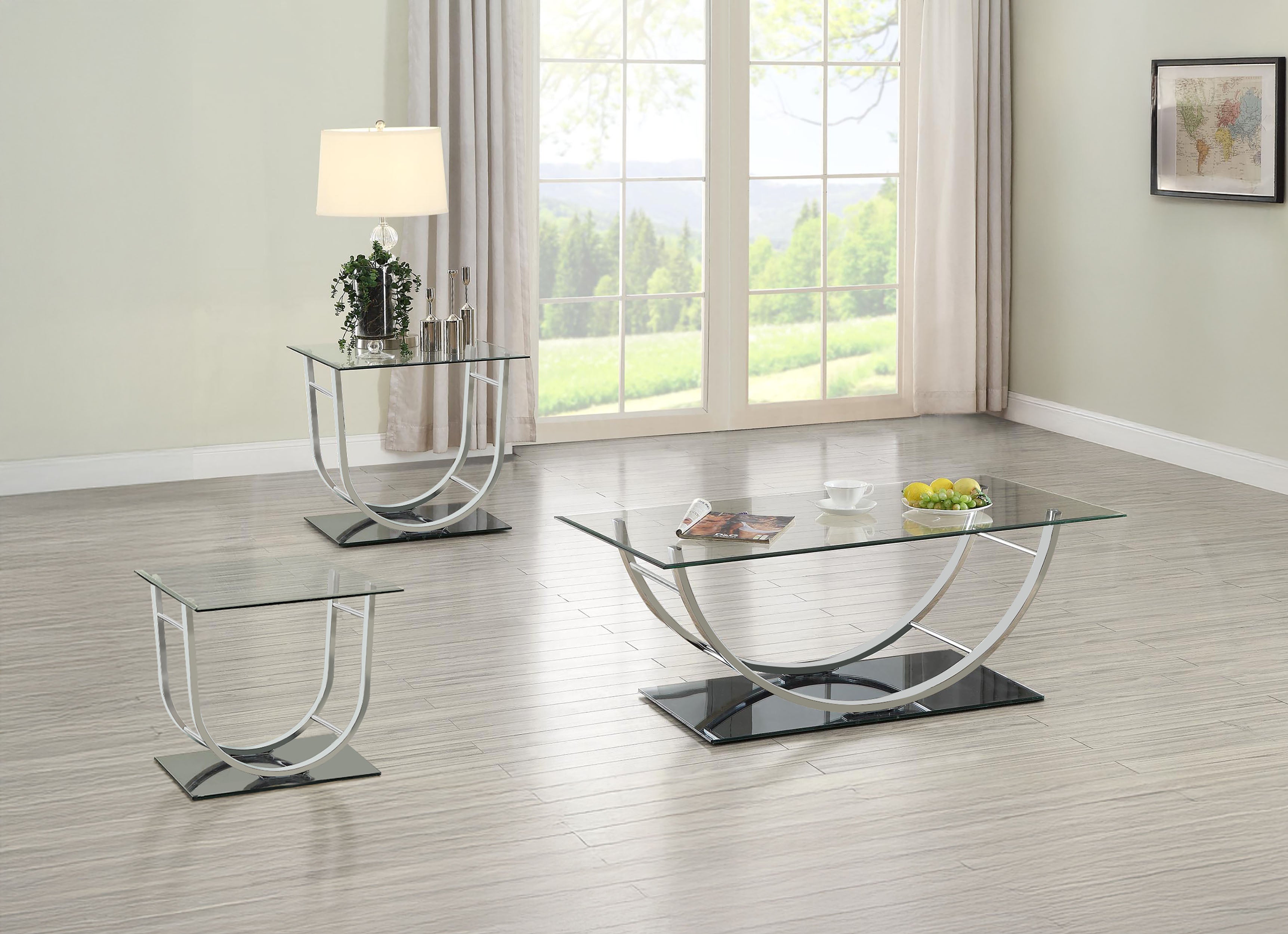 Dar Furniture - Coaster - Danville 3-piece Glass Top Coffee and End Table Set Chrome - 704988-S3