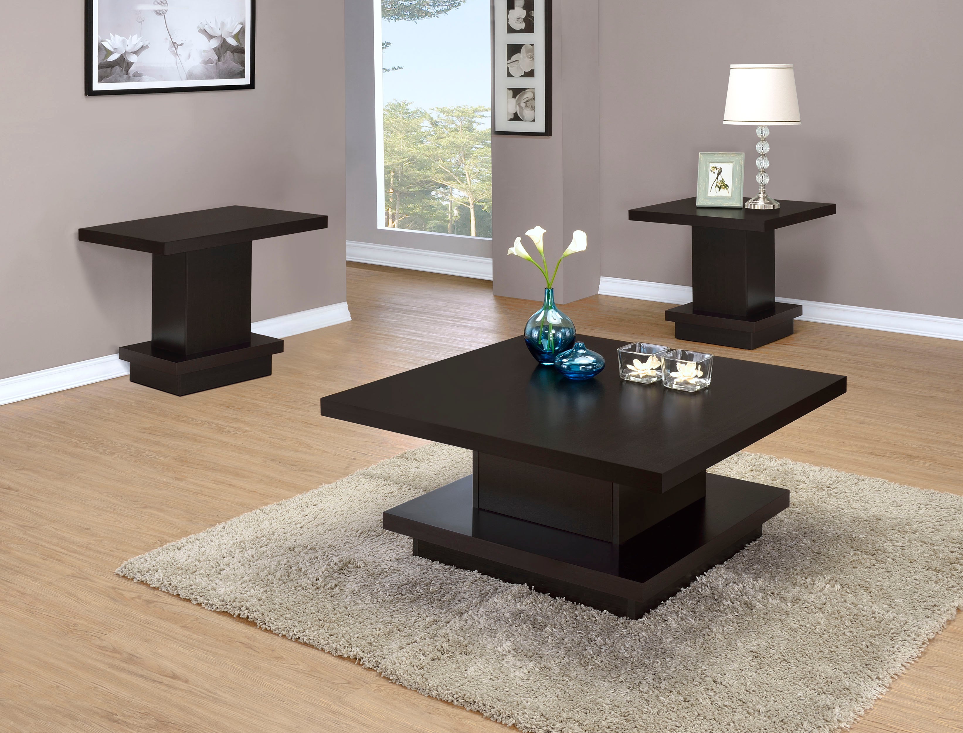 Dar Furniture - Coaster - Reston 3-piece Square Coffee and End Table Set Cappuccino - 705168-S3