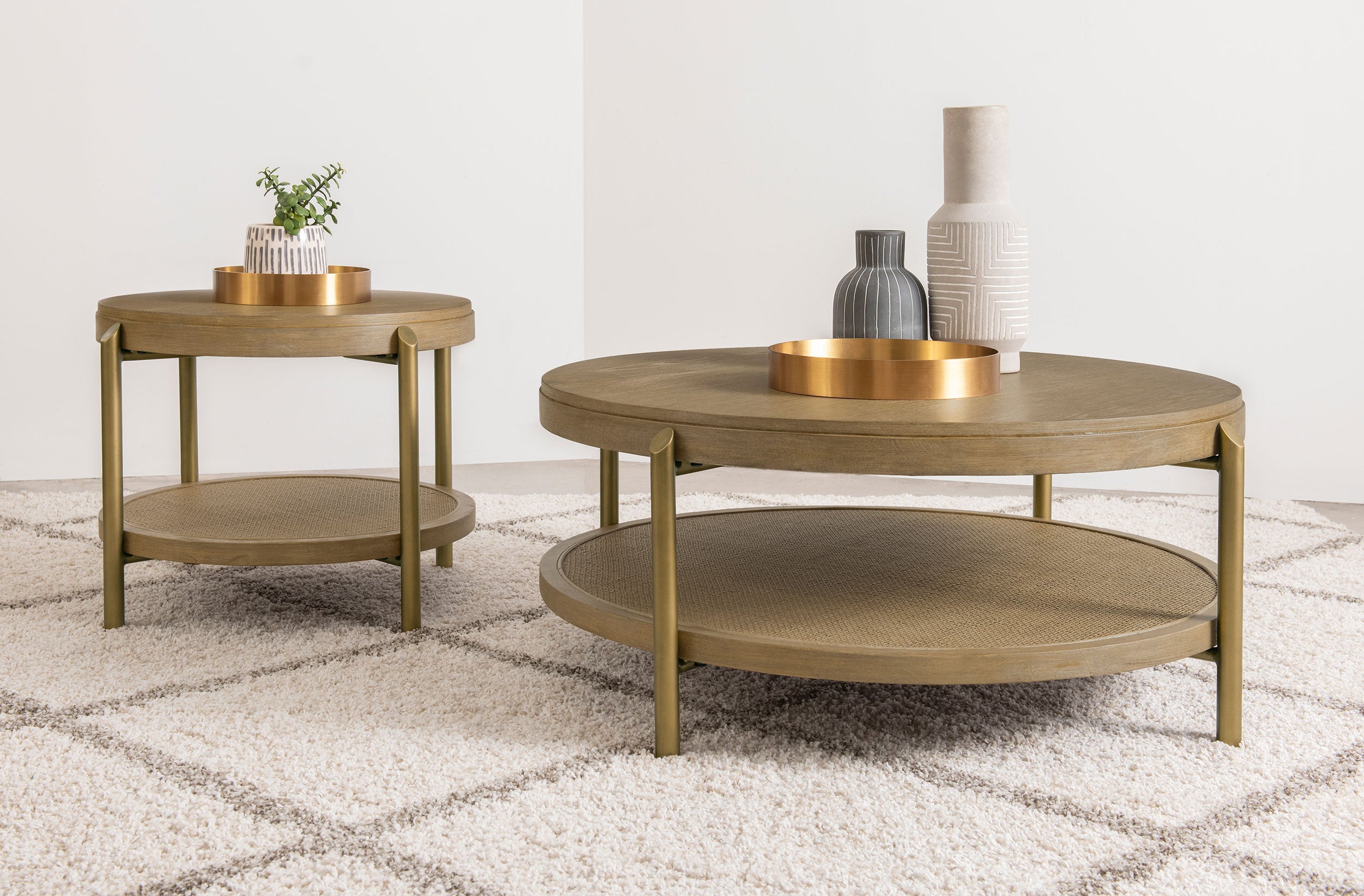 Dar Furniture - Coaster - Arini 2-piece Round Coffee and End Table Set Sand Wash - 706188-S2