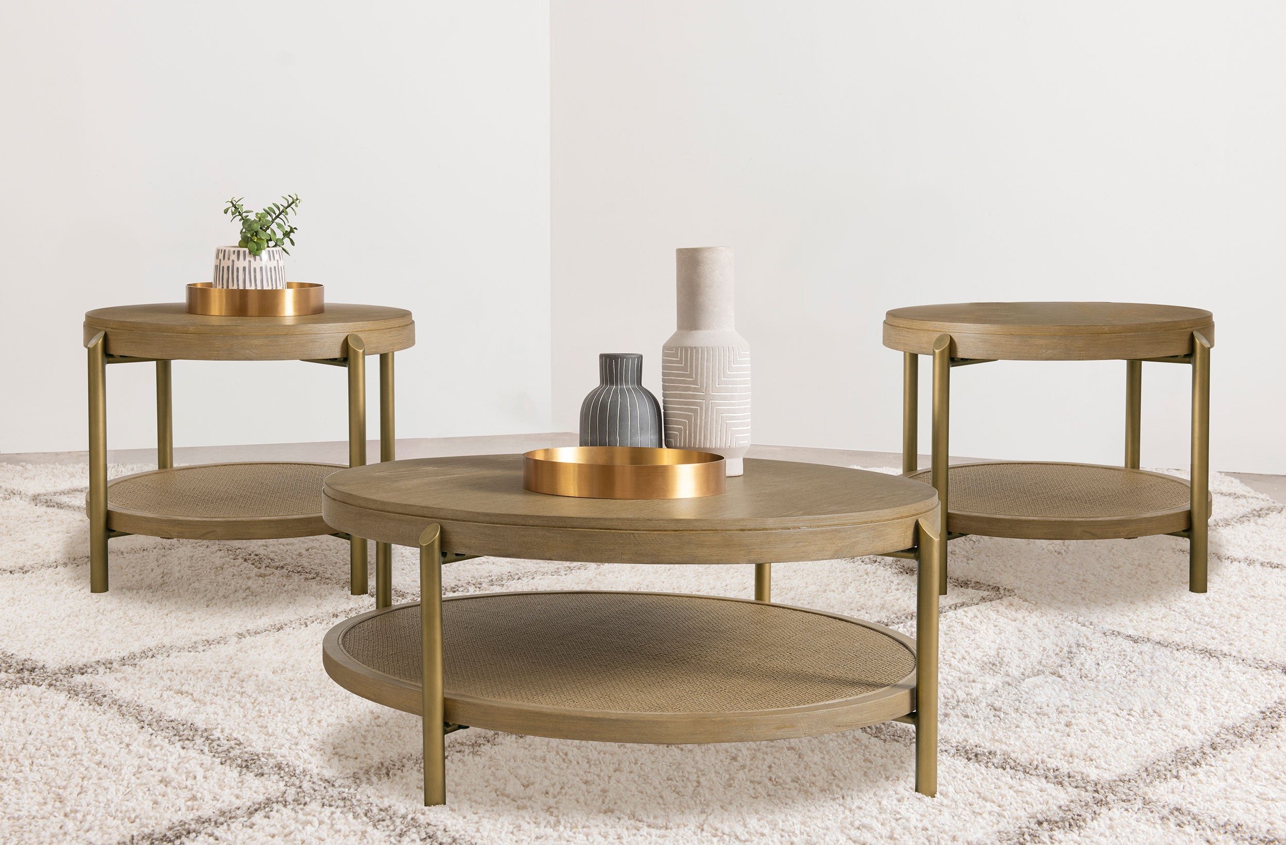 Dar Furniture - Coaster - Arini 3-piece Round Coffee and End Table Set Sand Wash - 706188-S3
