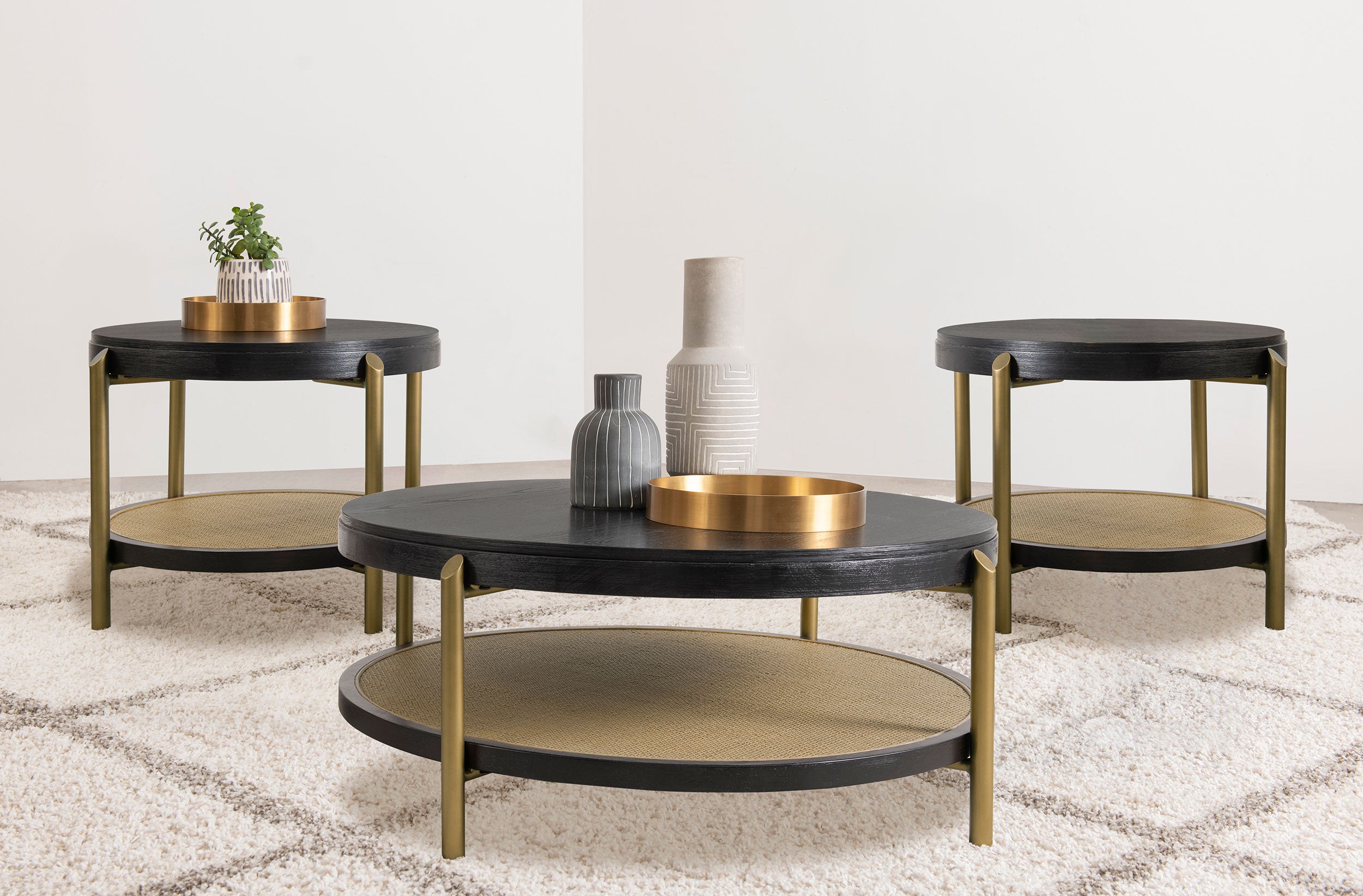 Dar Furniture - Coaster - Arini 3-piece Round Coffee and End Table Set Black - 706198-S3