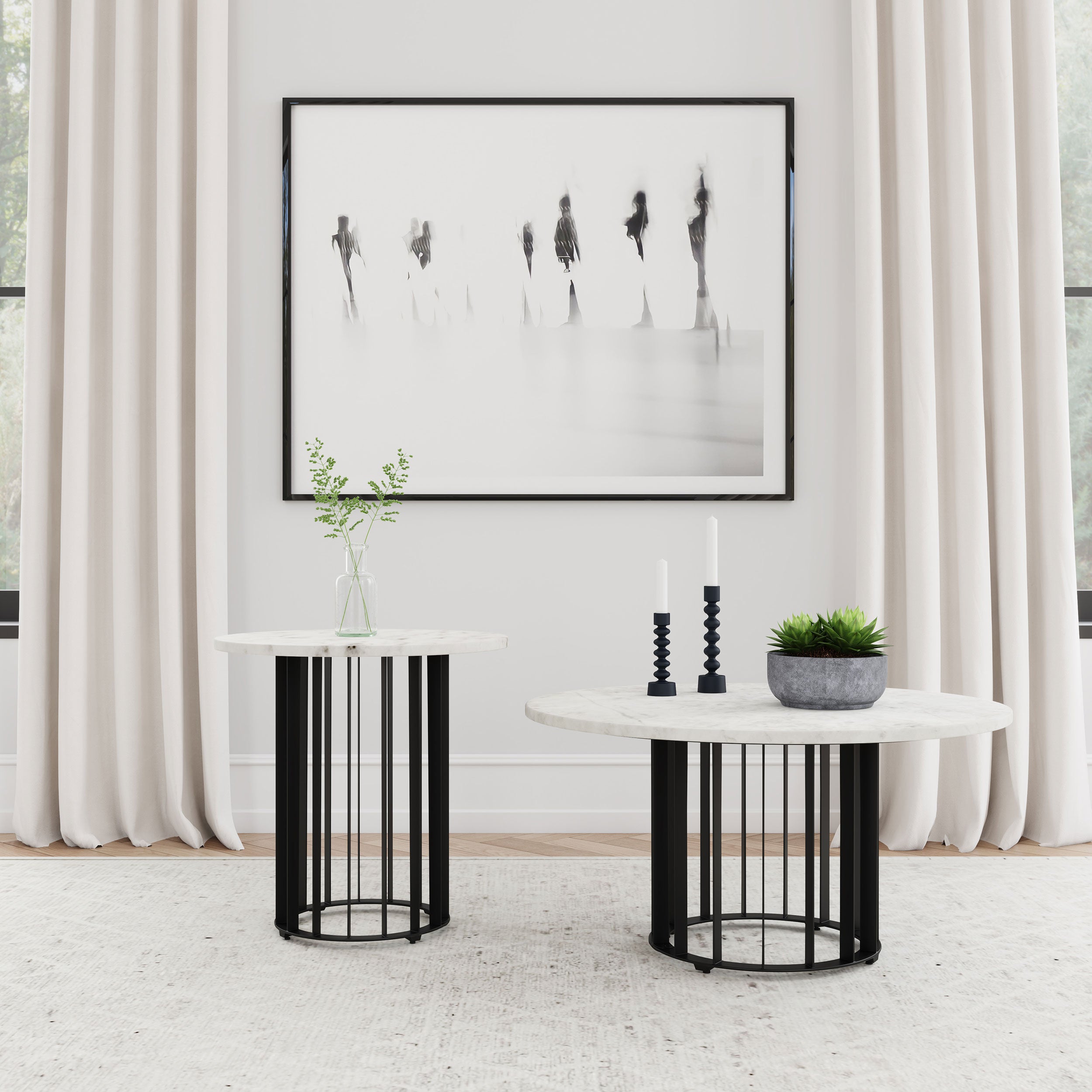 Dar Furniture - Coaster - Haven 2-piece Round Marble Coffee and End Table Set Black - 706208-S2