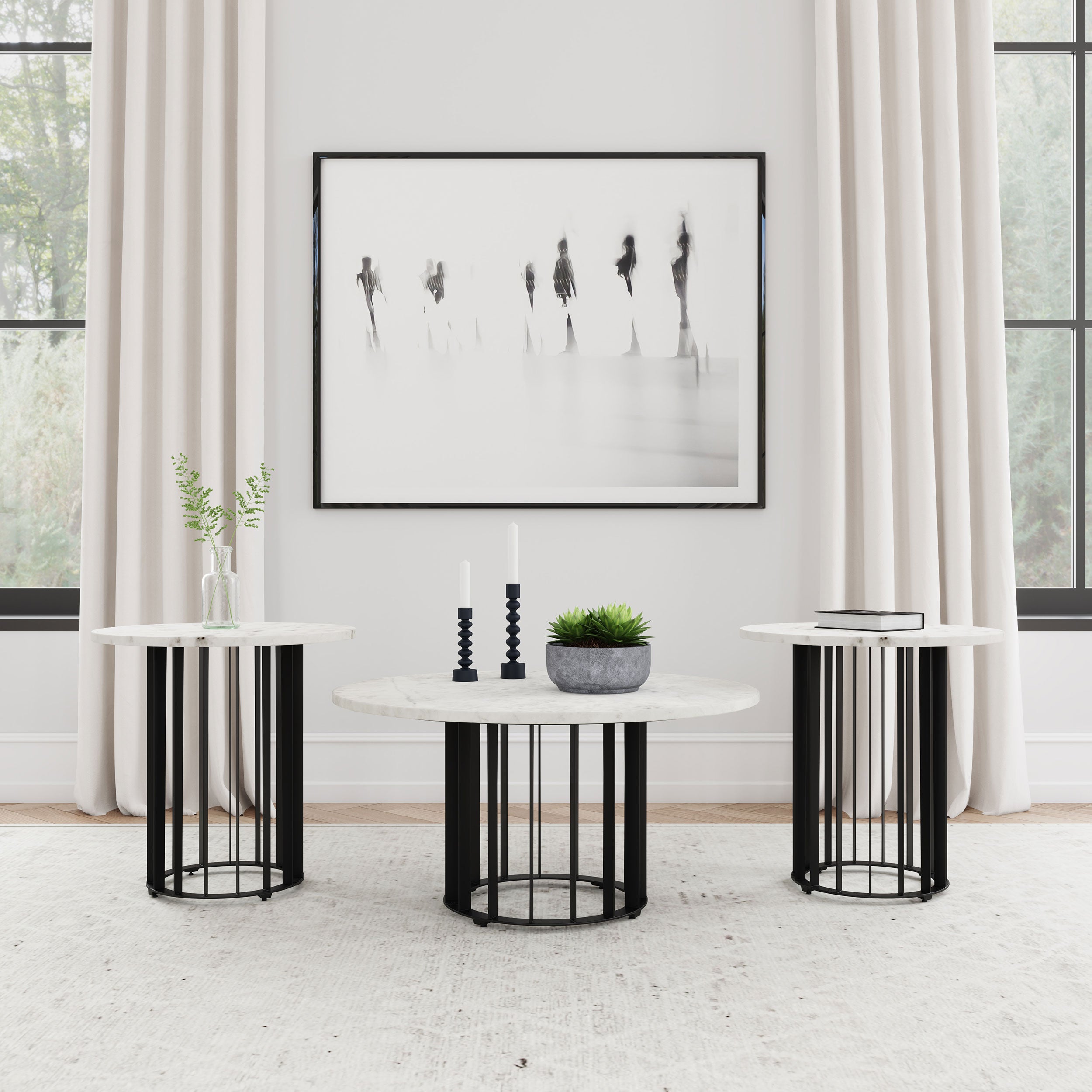 Dar Furniture - Coaster - Haven 3-piece Round Marble Coffee and End Table Set Black - 706208-S3