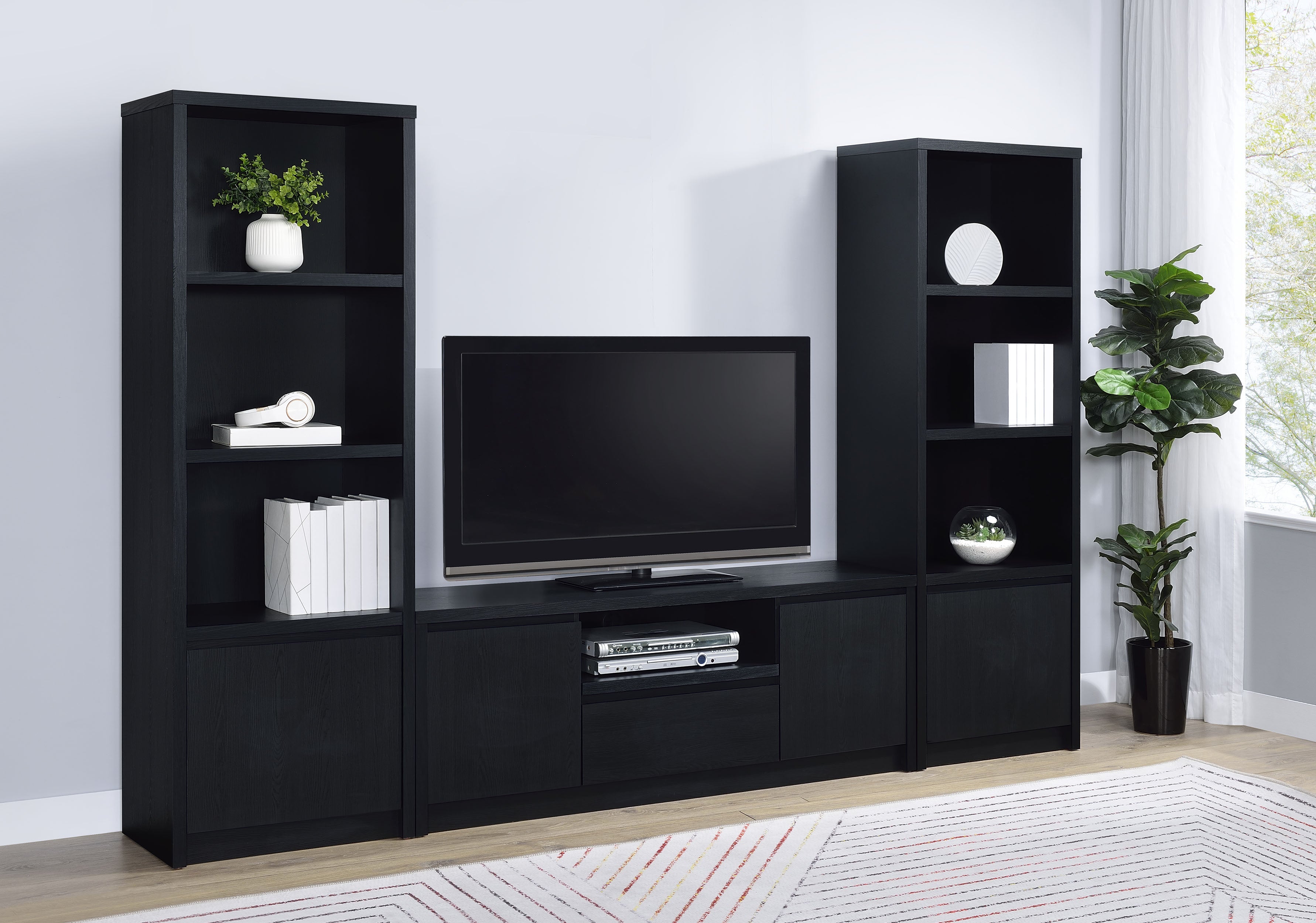 Dar Furniture - Coaster - Winfield 3-piece Entertainment Center 60-inch TV Stand Black - 706222-SET