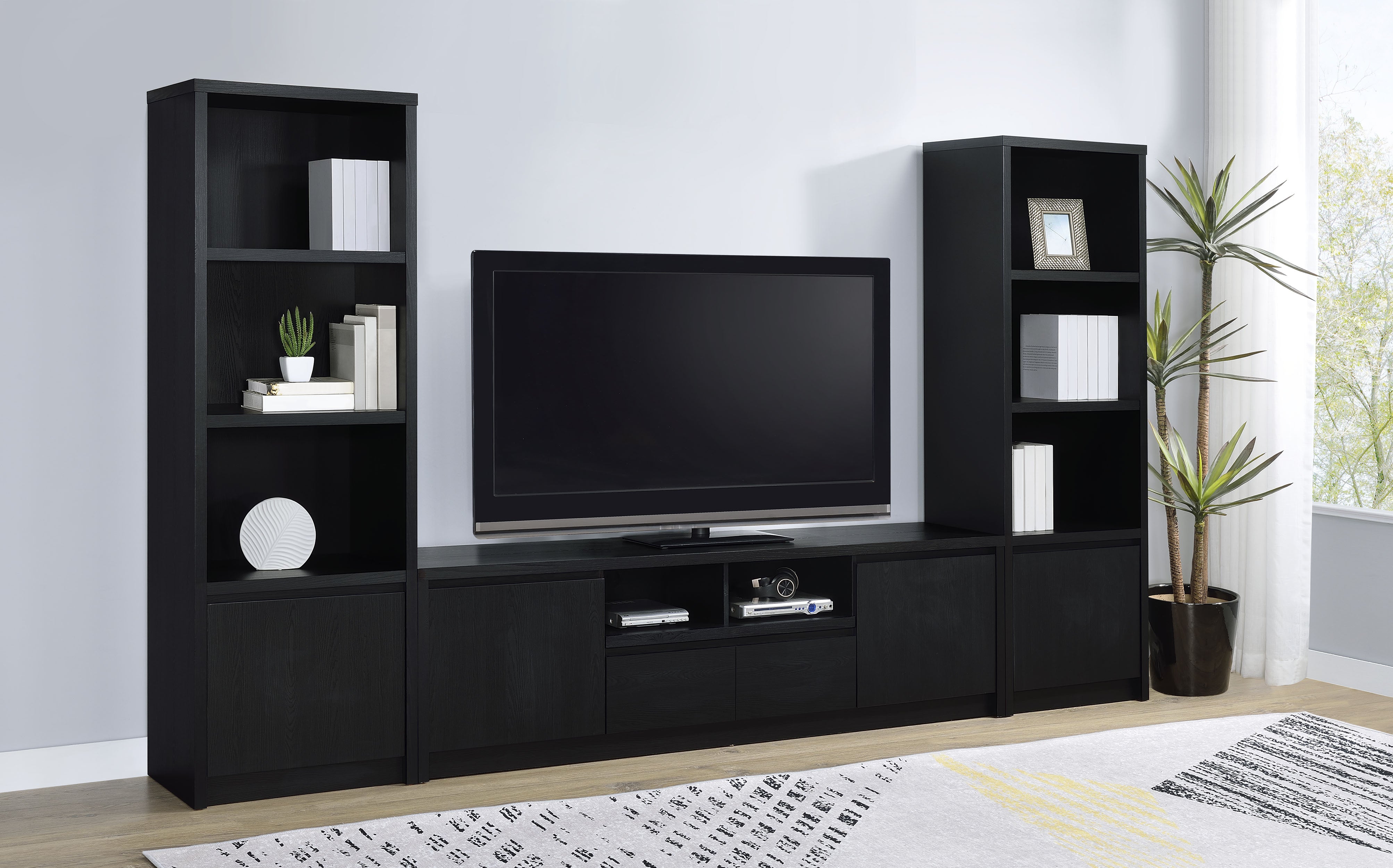 Dar Furniture - Coaster - Winfield 3-piece Entertainment Center 78-inch TV Stand Black - 706223-SET