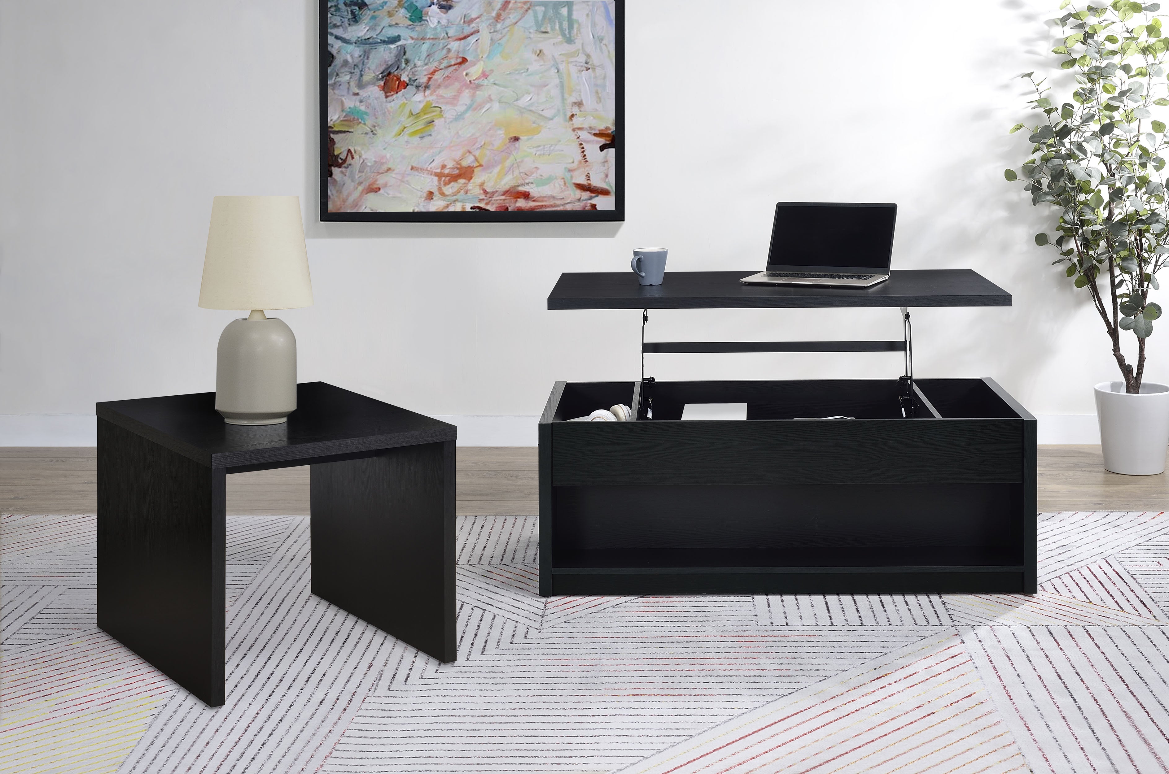 Knapp Lift Top Cocktail Coffee Table with Dual Drawers Black