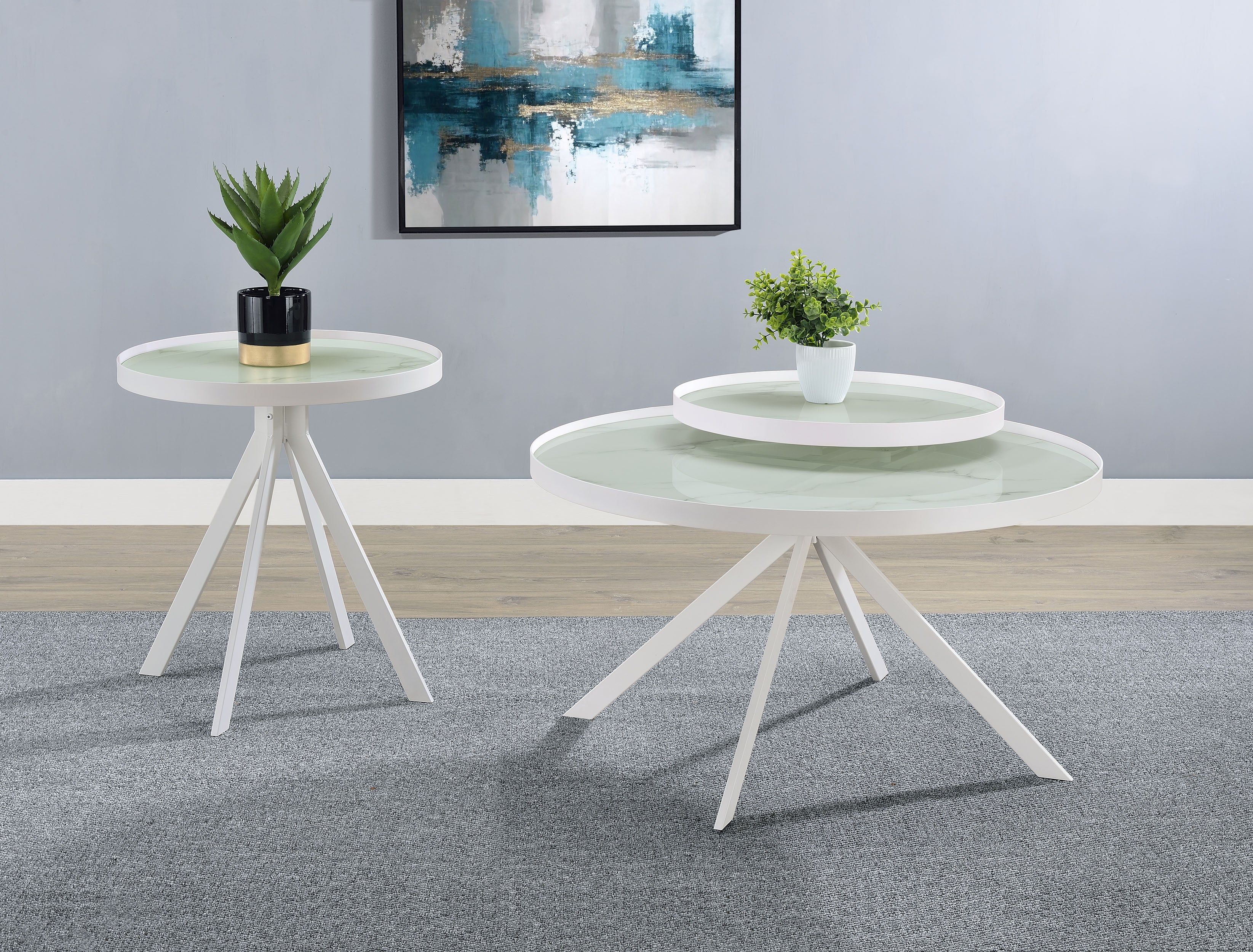 Dar Furniture - Coaster - Briggs 2-piece Round Coffee and End Table Set White - 706258-S2