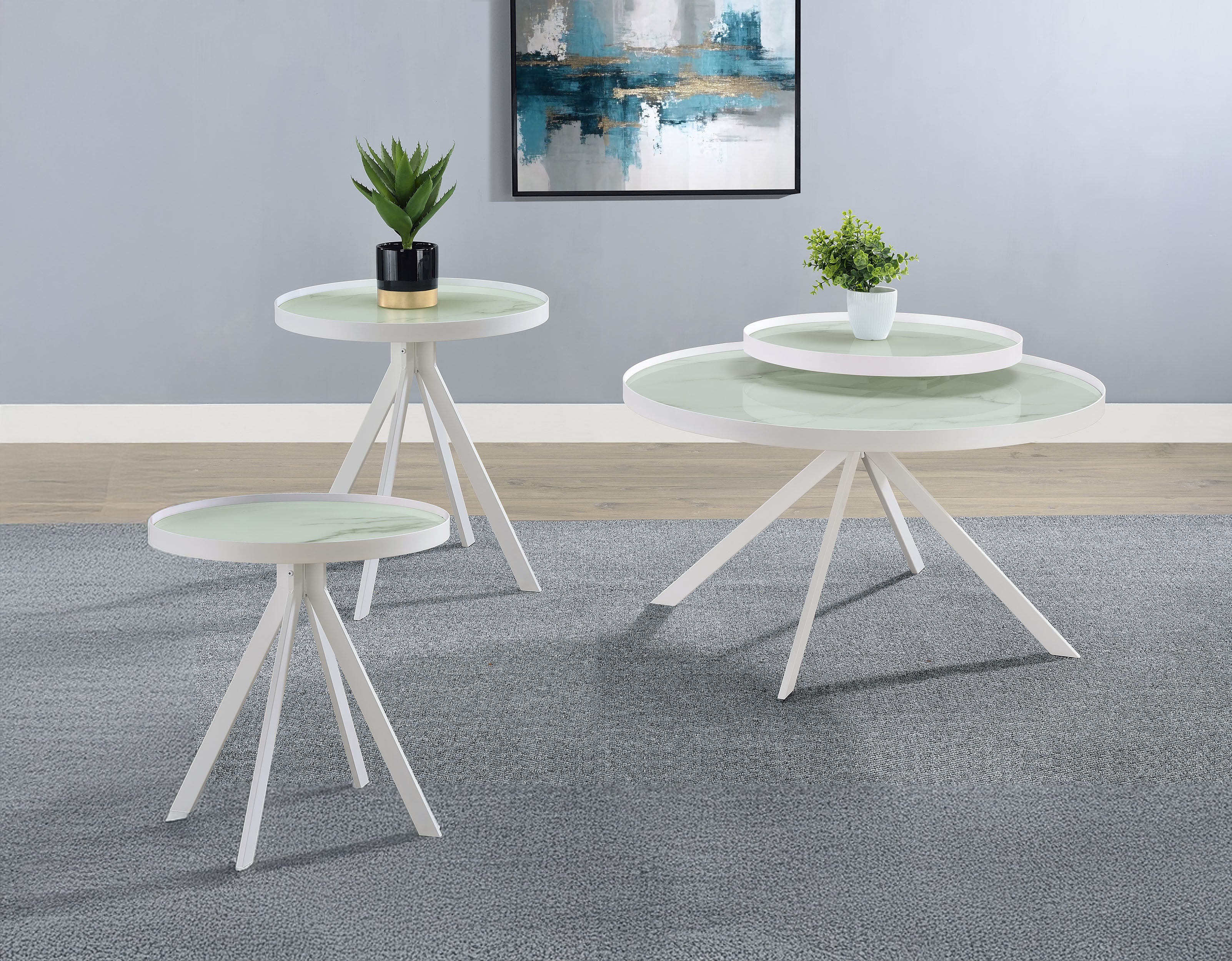 Dar Furniture - Coaster - Briggs 3-piece Round Coffee and End Table Set White - 706258-S3