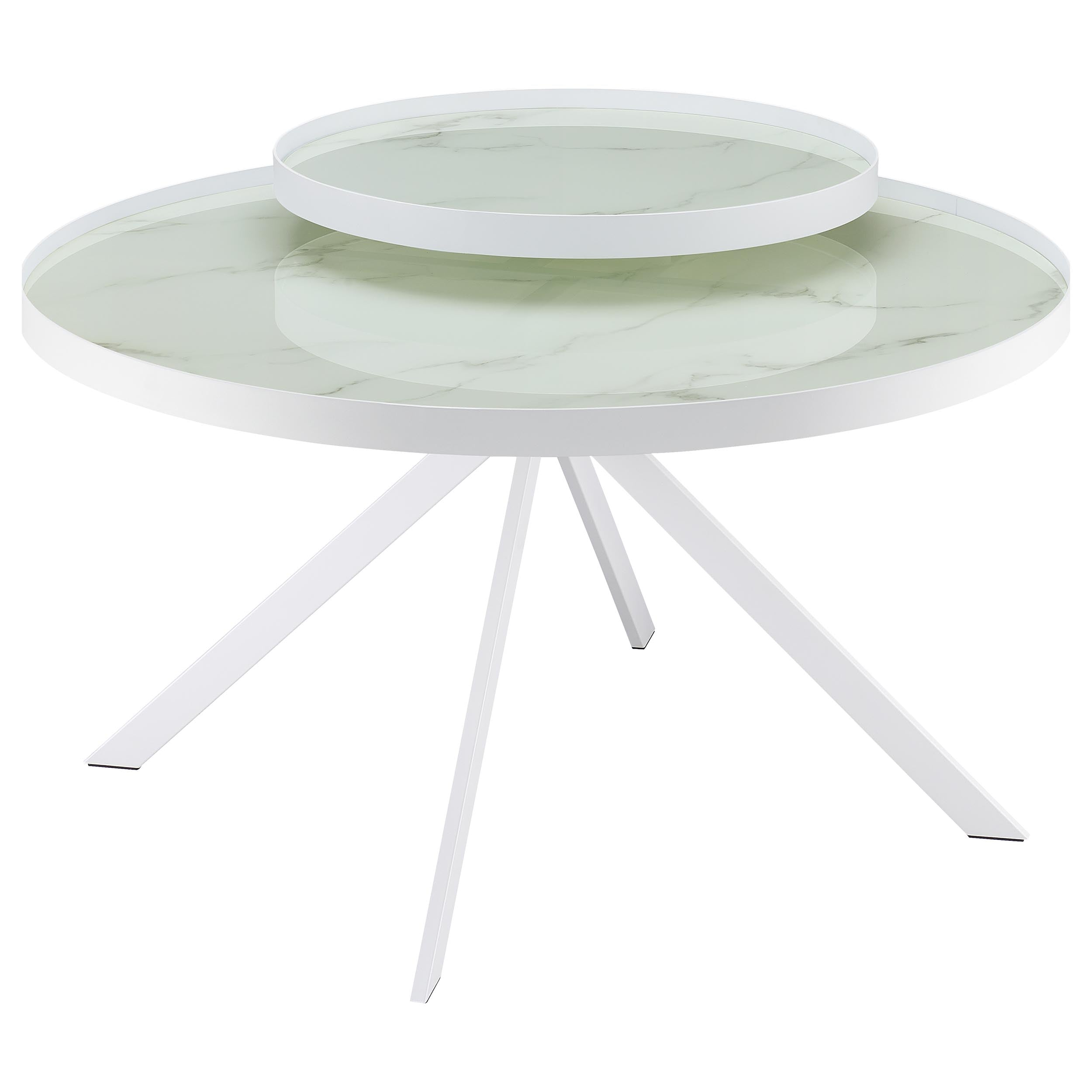 Dar Furniture - Coaster - Briggs Round Marble Printed Glass Top Coffee Table White - 706258