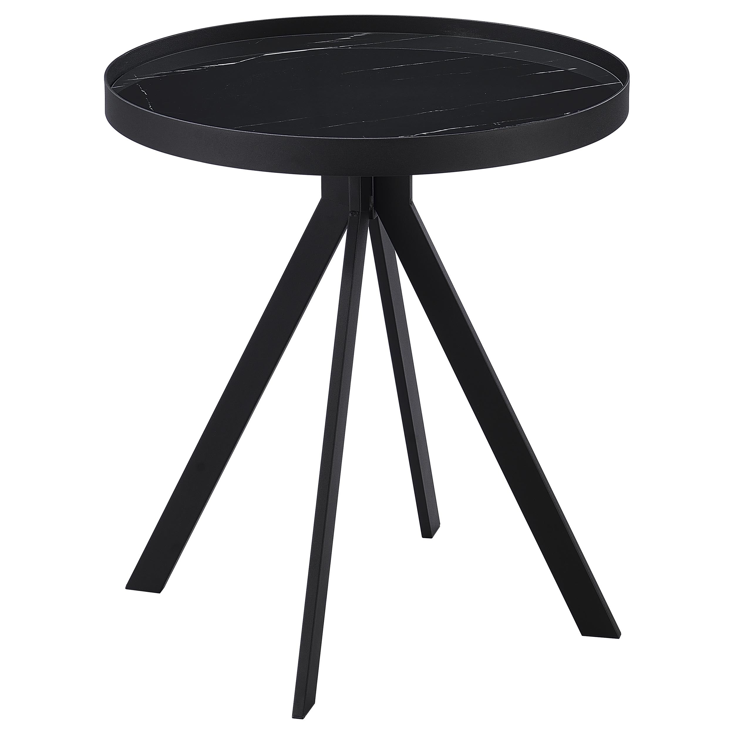 Dar Furniture - Coaster - Briggs Round Marble Printed Glass Top End Table Black - 706267
