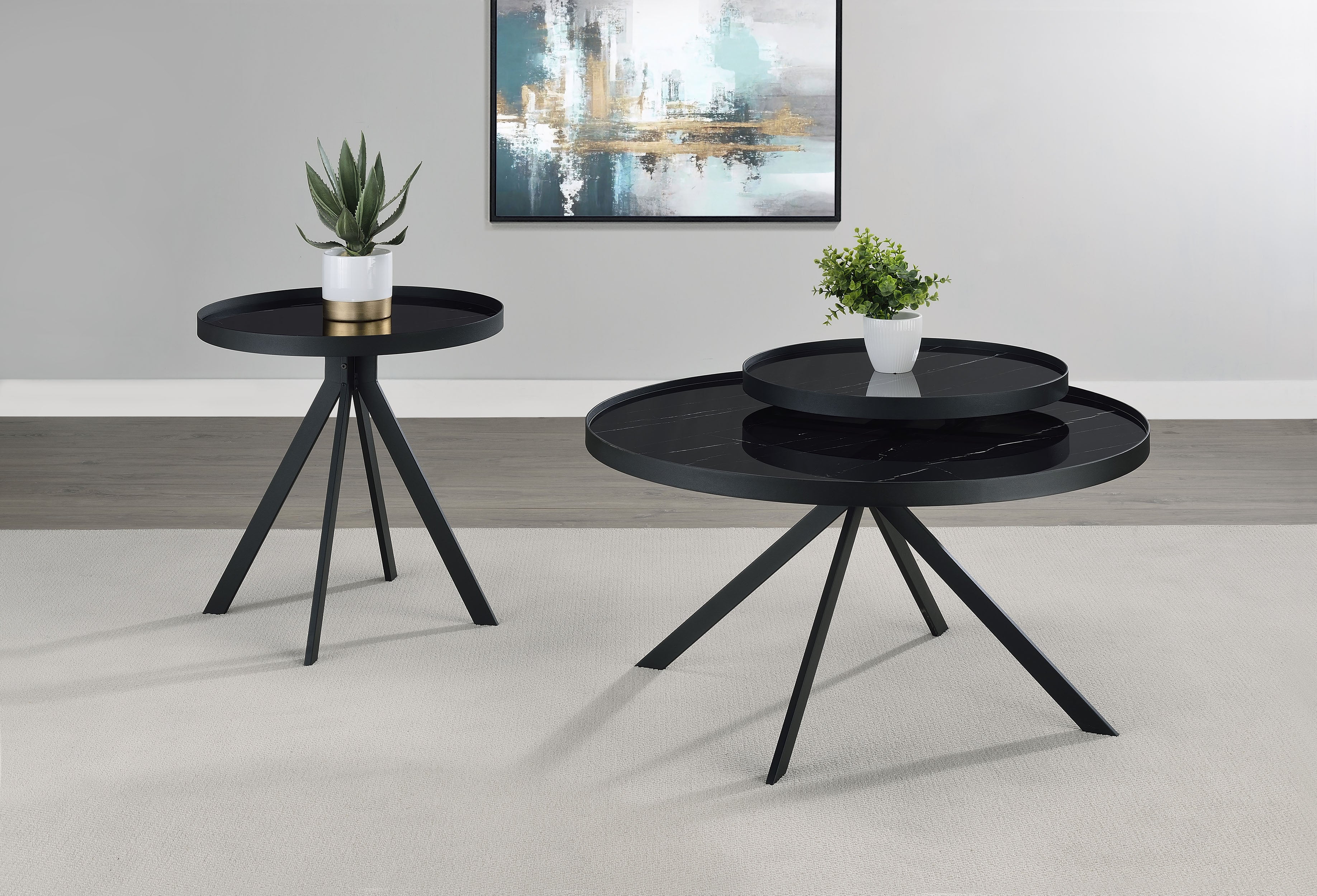 Dar Furniture - Coaster - Briggs 2-piece Round Coffee and End Table Set Black - 706268-S2