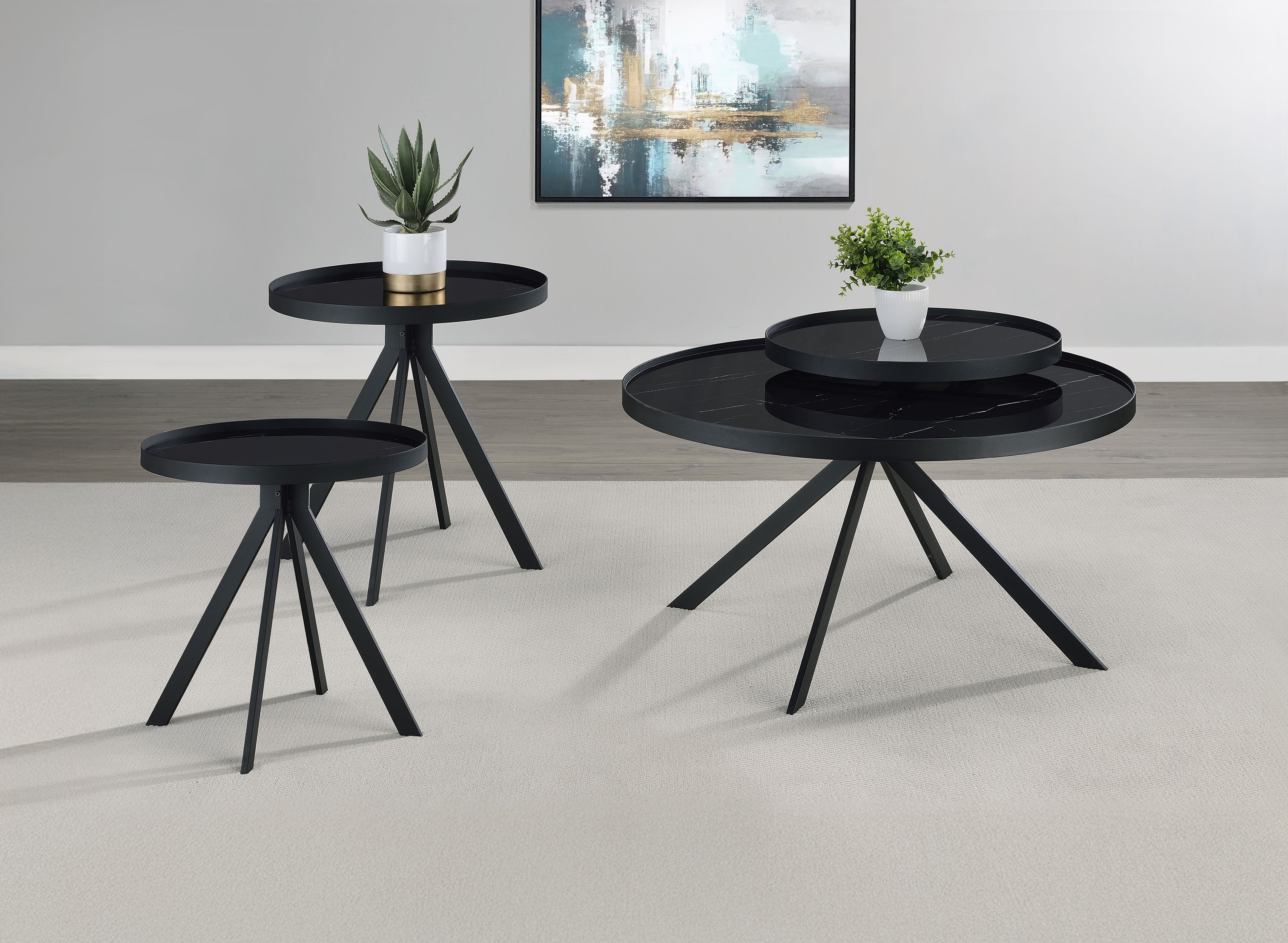 Dar Furniture - Coaster - Briggs 3-piece Round Coffee and End Table Set Black - 706268-S3