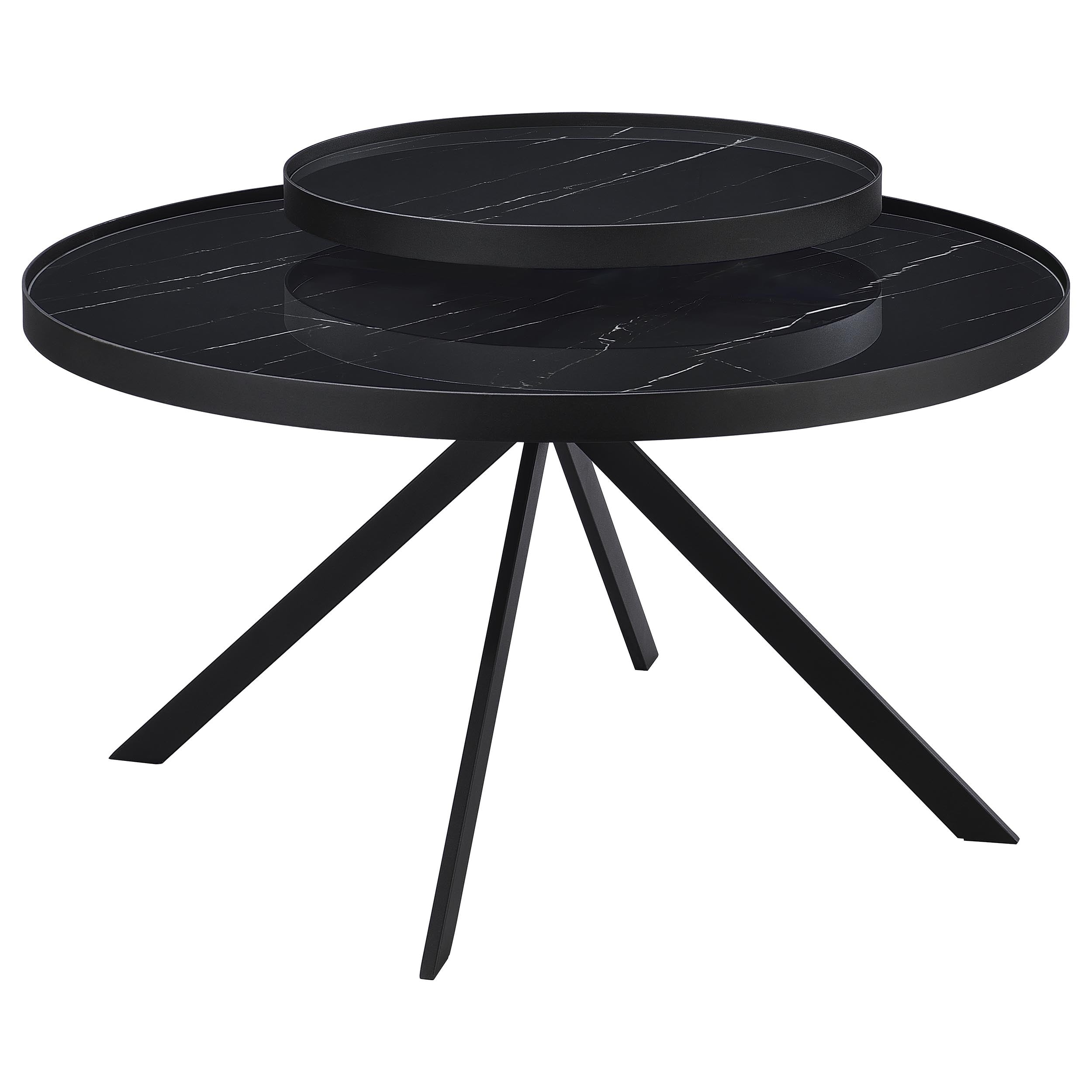 Dar Furniture - Coaster - Briggs Round Marble Printed Glass Top Coffee Table Black - 706268