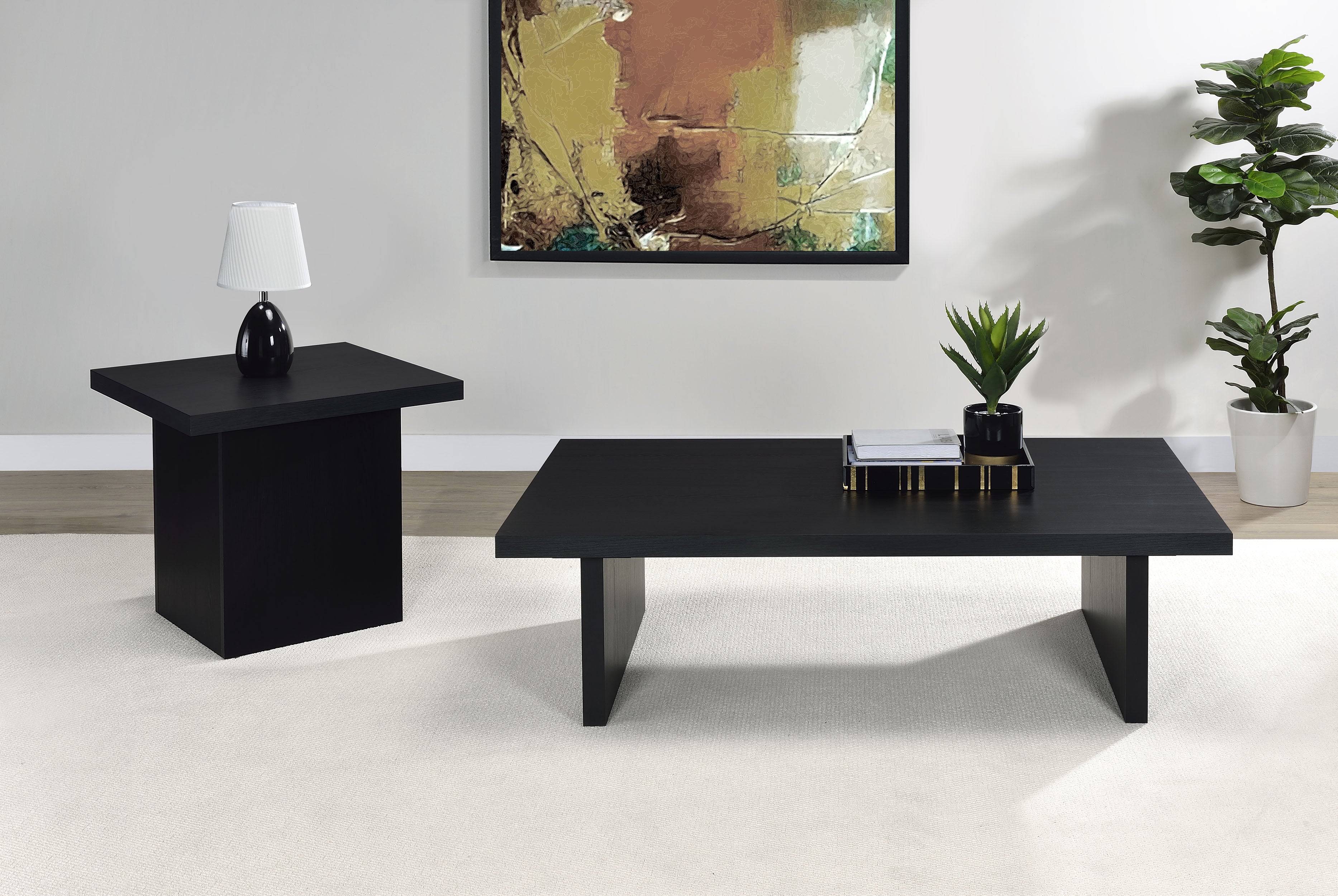 Dar Furniture - Coaster - Max 2-piece Rectangular Coffee and End Table Set Black - 706278-S2