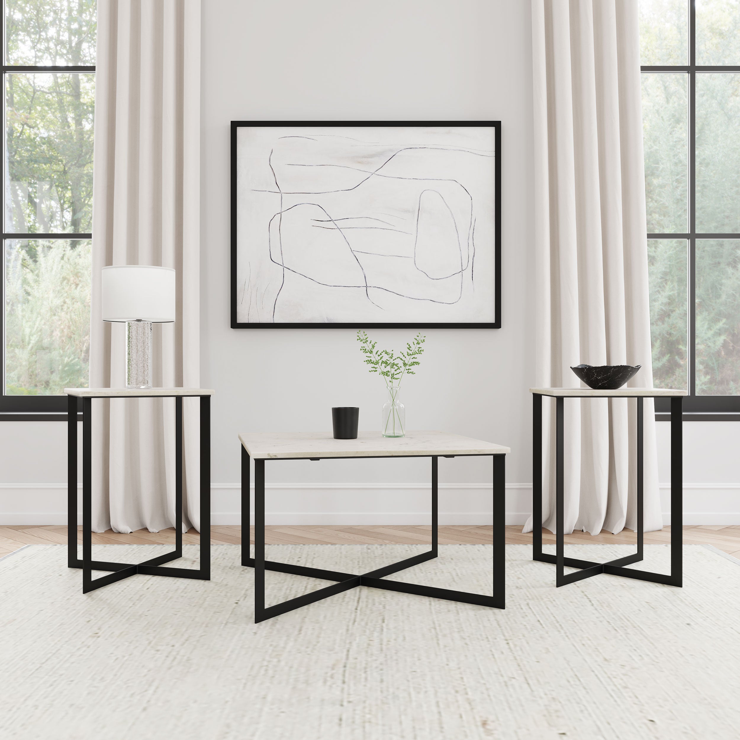 Dar Furniture - Coaster - Tobin 3-piece Marble Top Coffee and End Table Set White - 707698-S3