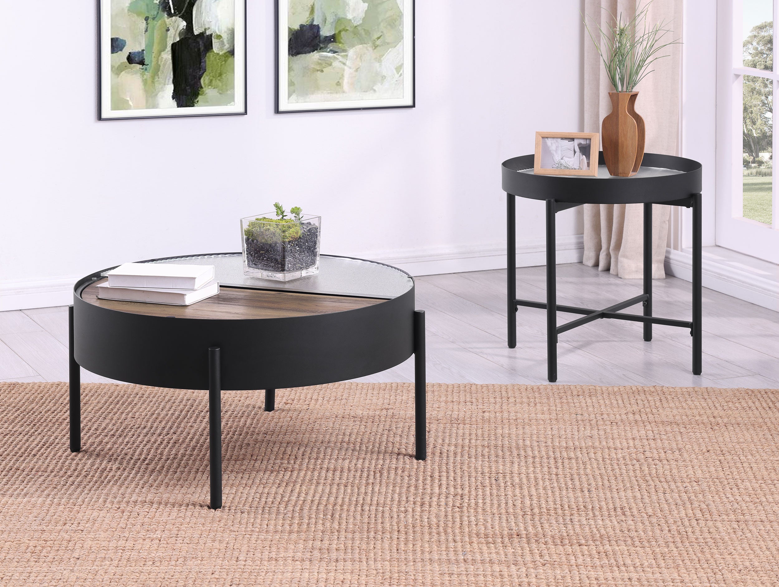 Dar Furniture - Coaster - Ozella 2-piece Round Coffee and End Table Set Sandy Black - 707898-S2