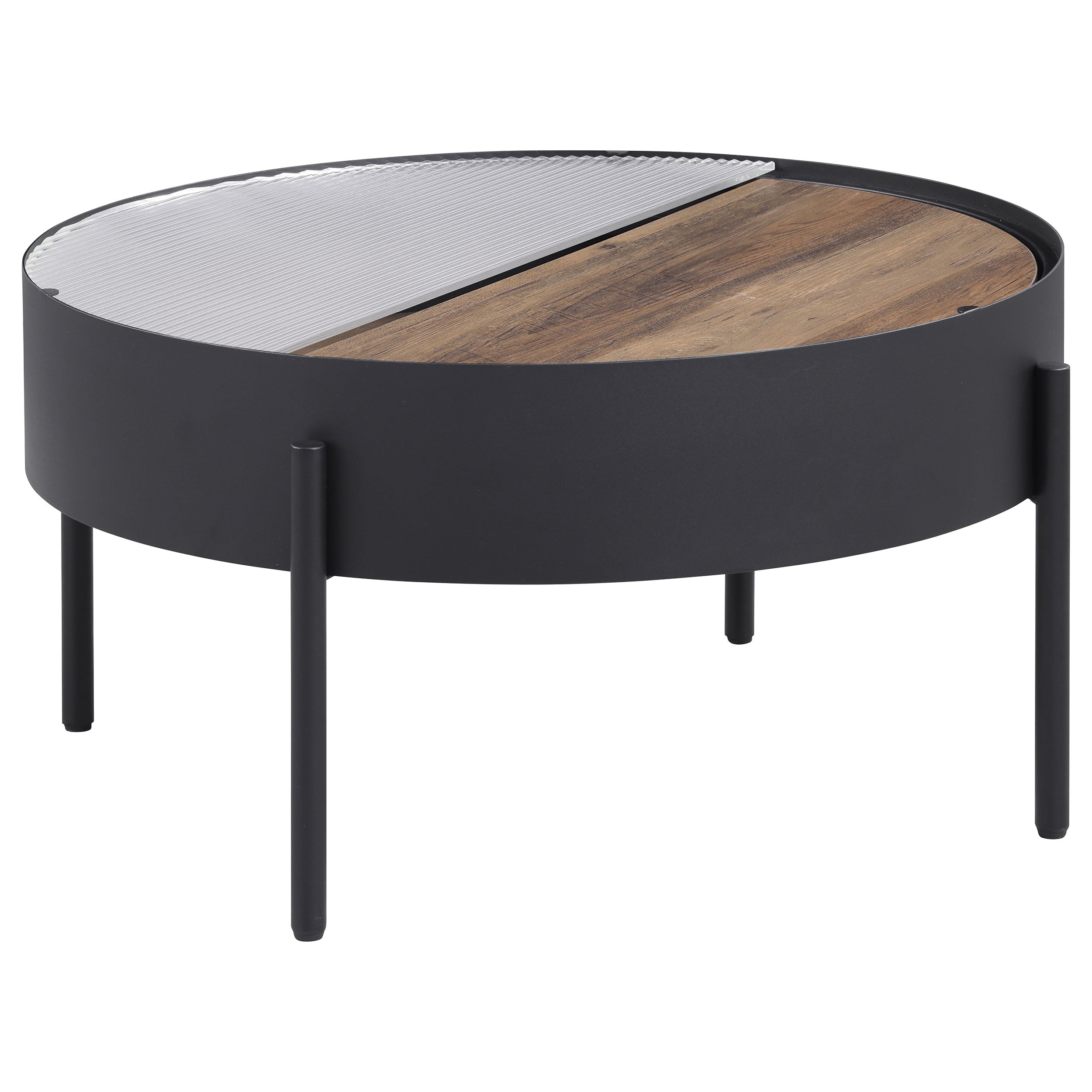 Dar Furniture - Coaster - Ozella Round Coffee Table with Hidden Storage Sandy Black - 707898