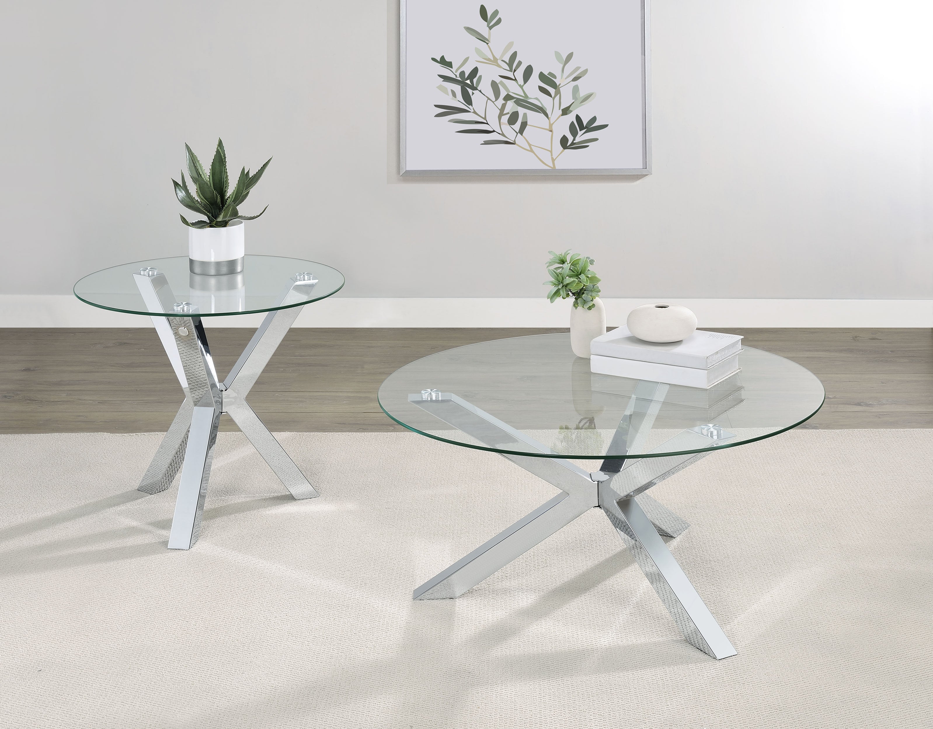 Dar Furniture - Coaster - Kenzie 2-piece Round Coffee and End Table Set Chrome - 708128-S2
