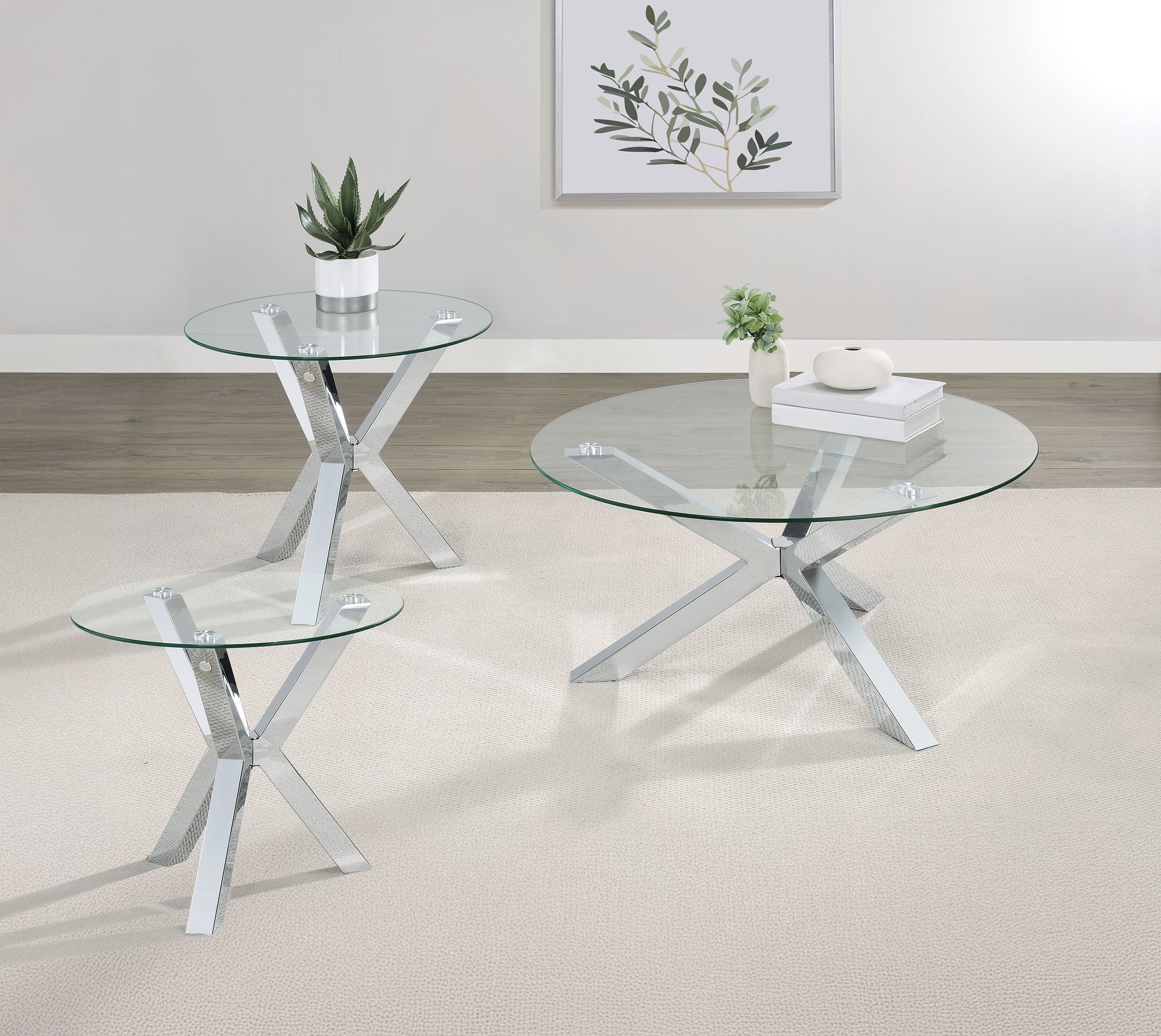 Dar Furniture - Coaster - Kenzie 3-piece Round Coffee and End Table Set Chrome - 708128-S3
