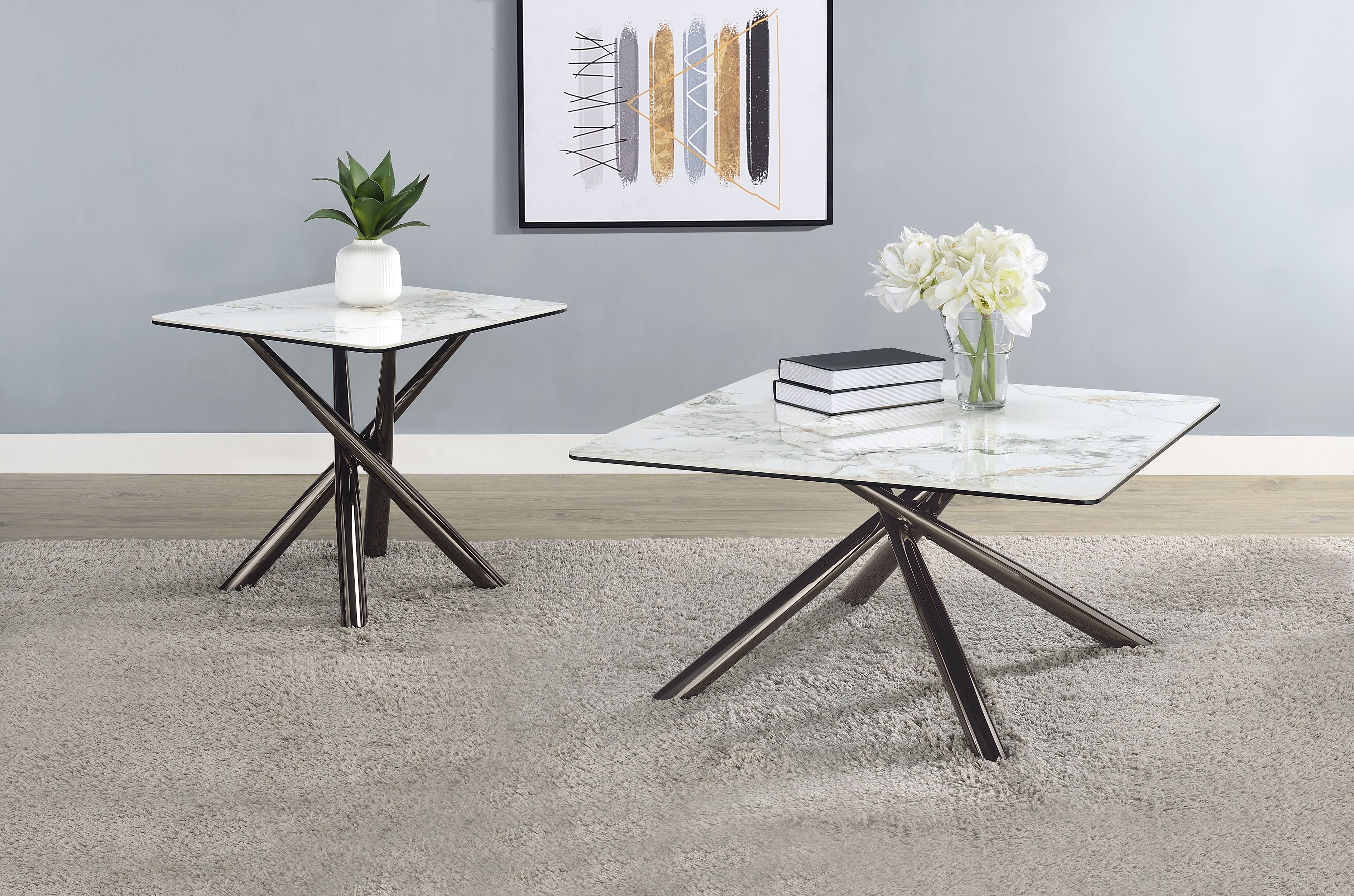 Dar Furniture - Coaster - Carvell 2-piece Square Coffee and End Table Set Mirage White - 708138-S2