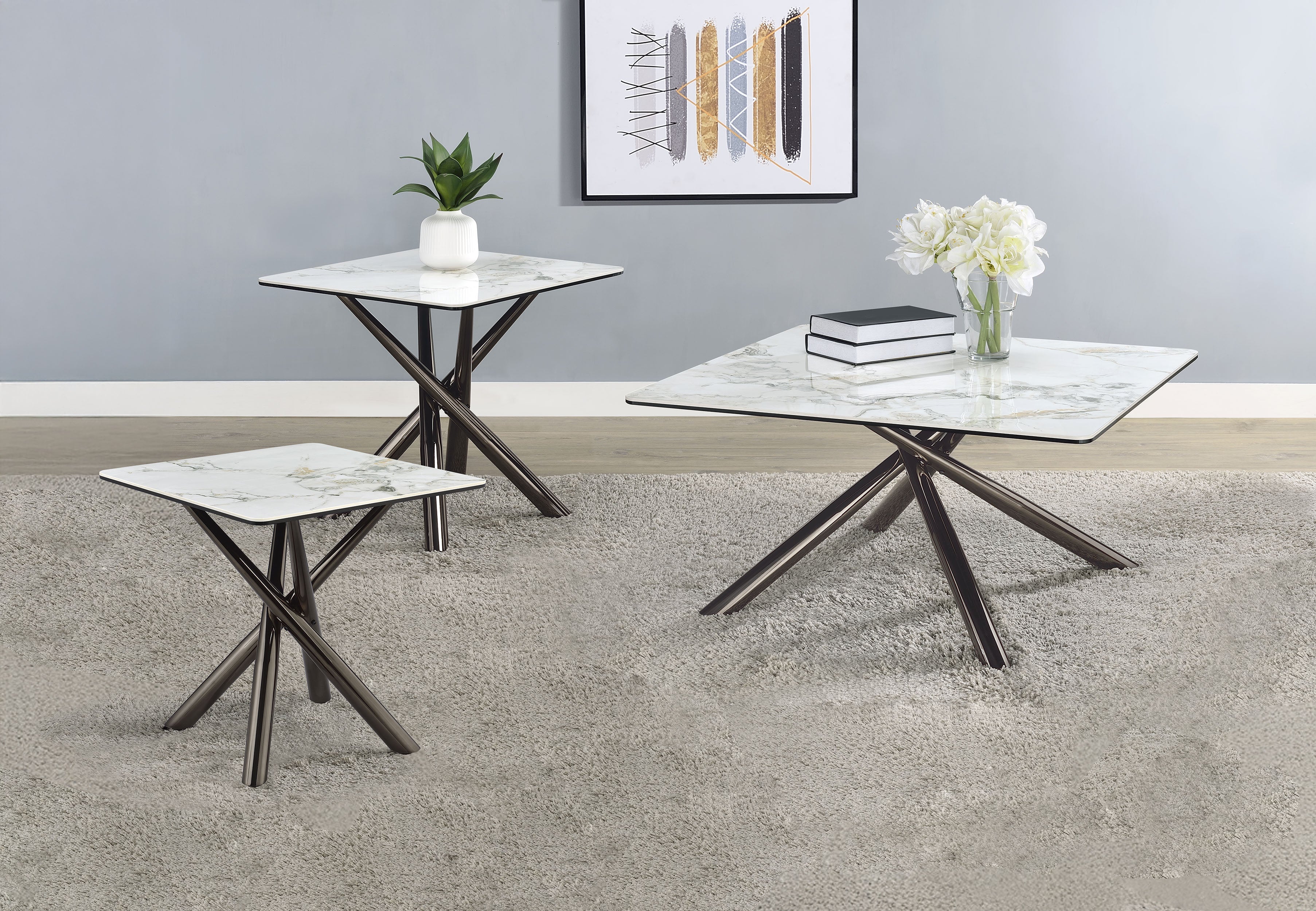 Dar Furniture - Coaster - Carvell 3-piece Square Coffee and End Table Set Mirage White - 708138-S3