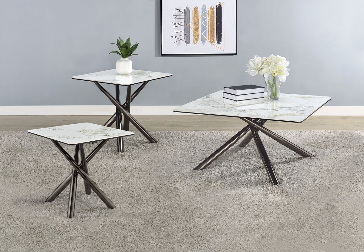 Dar Furniture - Coaster - Carvell 3-piece Square Coffee and End Table Set Mirage White - 708138-S3