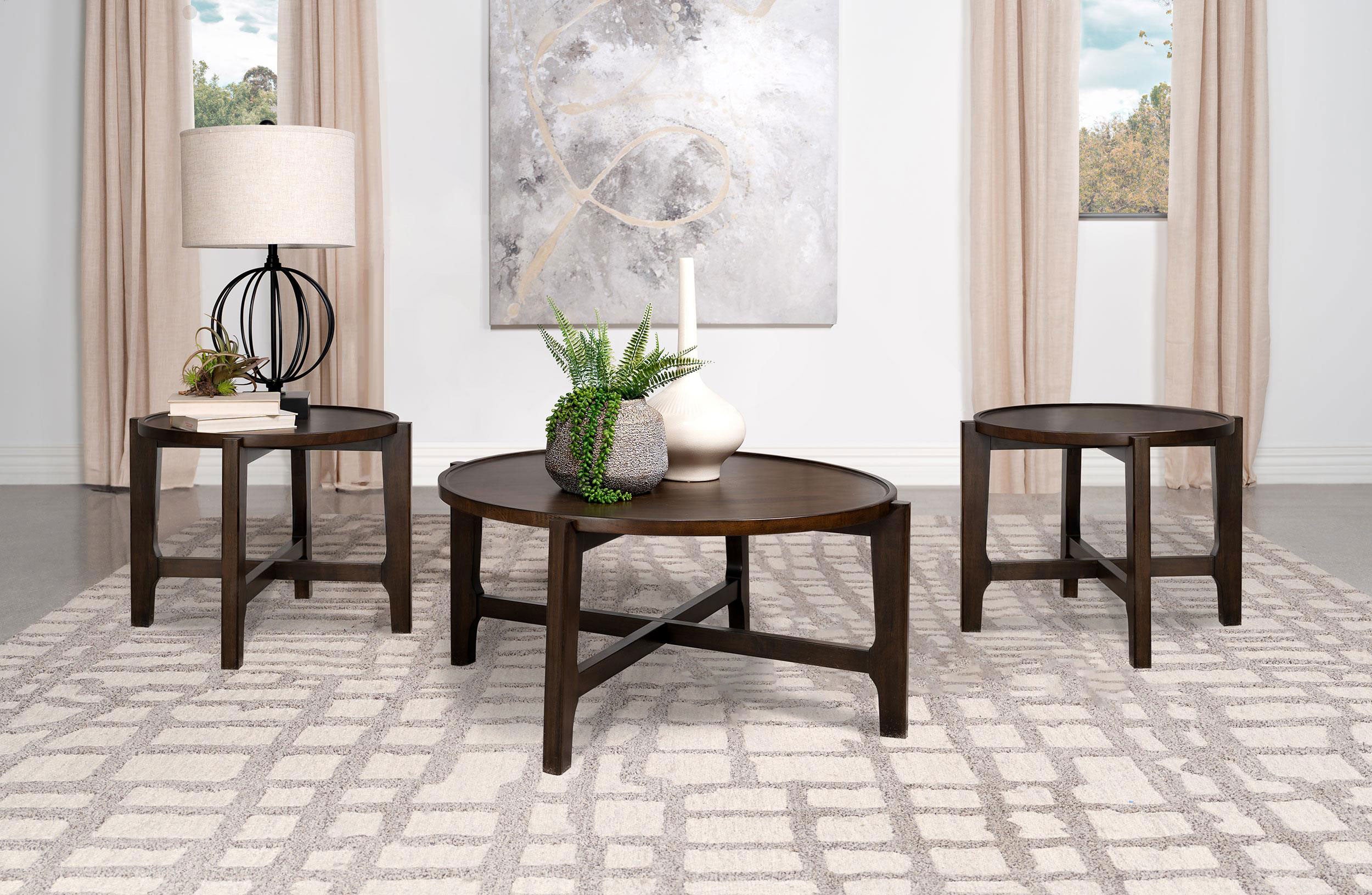 Dar Furniture - Coaster - Cota 3-piece Solid Wood Coffee and End Table Set Dark Brown - 708288-S3