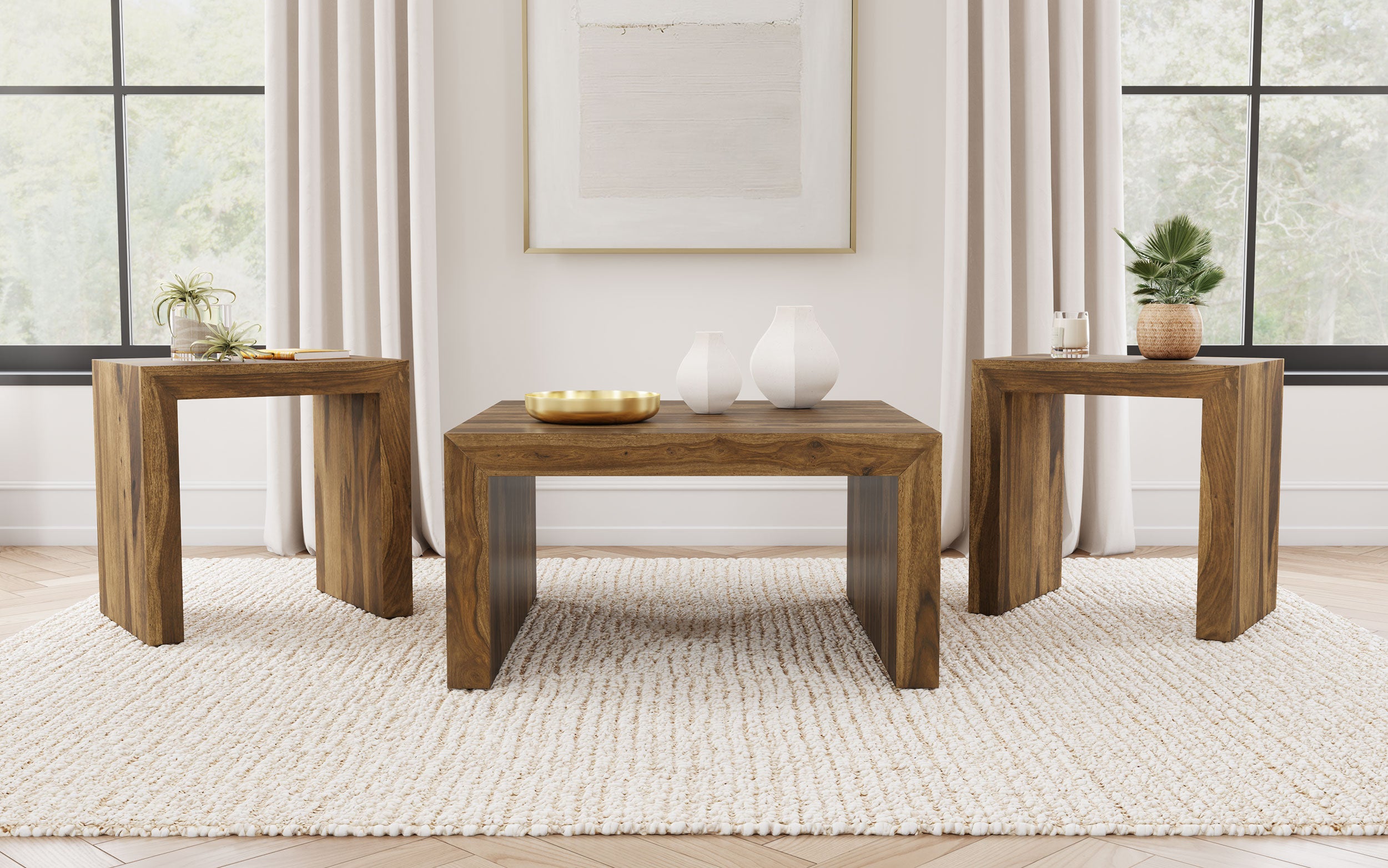 Dar Furniture - Coaster - Odilia 3-piece Solid Wood Coffee and End Table Set Auburn - 708418-S3