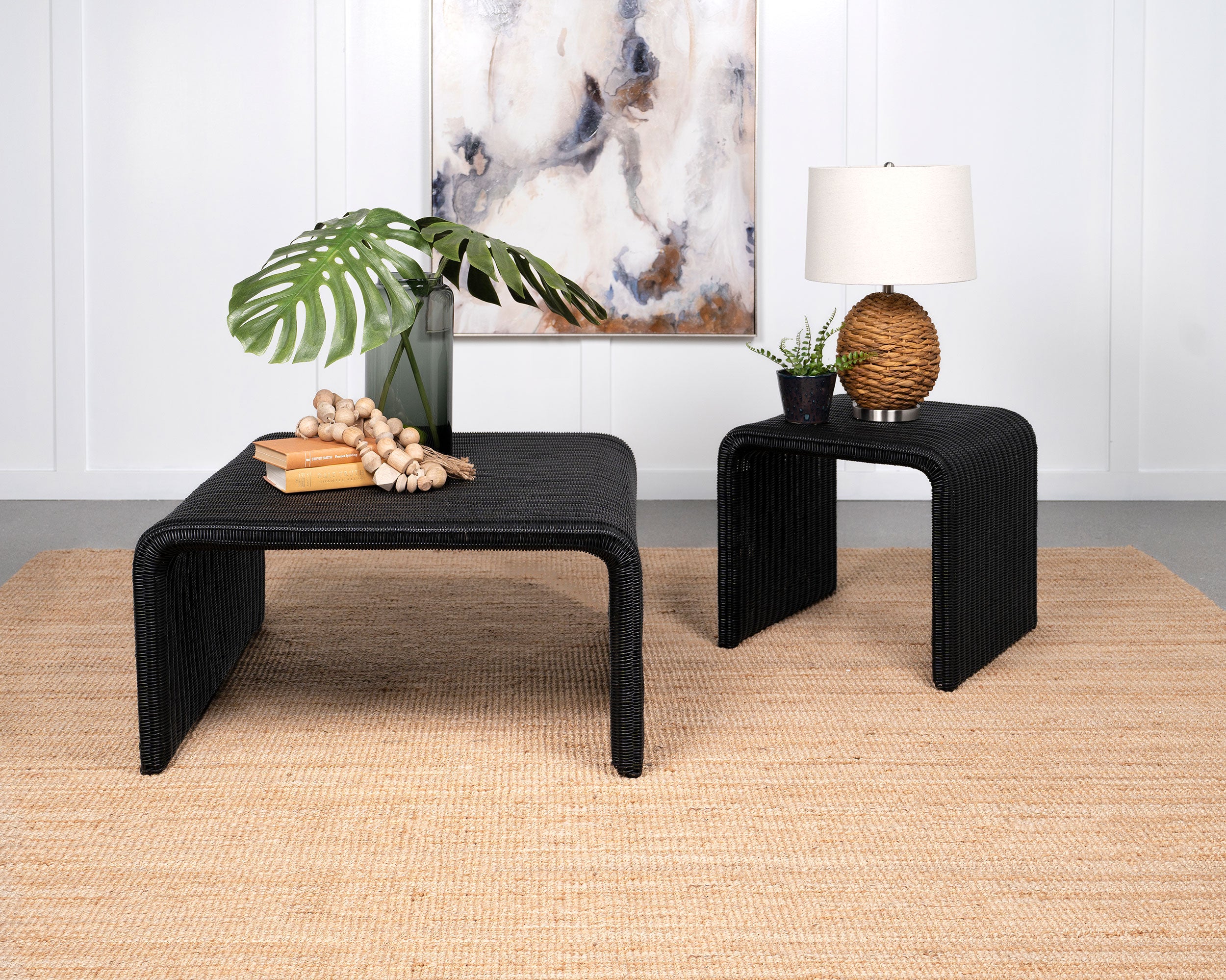 Dar Furniture - Coaster - Cahya 2-piece Rattan Coffee and End Table Set Black - 708518-S2