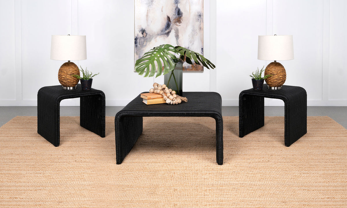 Dar Furniture - Coaster - Cahya 3-piece Rattan Coffee and End Table Set Black - 708518-S3