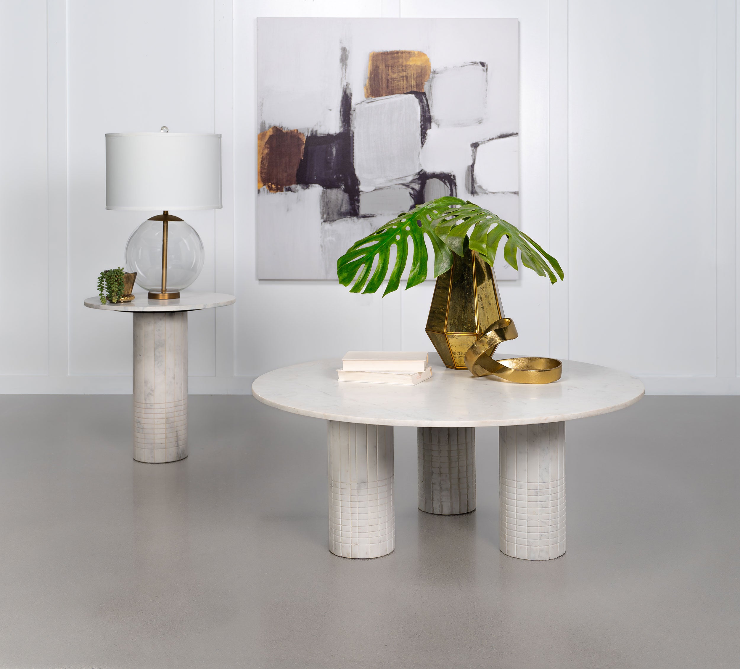 Dar Furniture - Coaster - Astoria 2-piece Marble Coffee and End Table Set White - 709668-S2