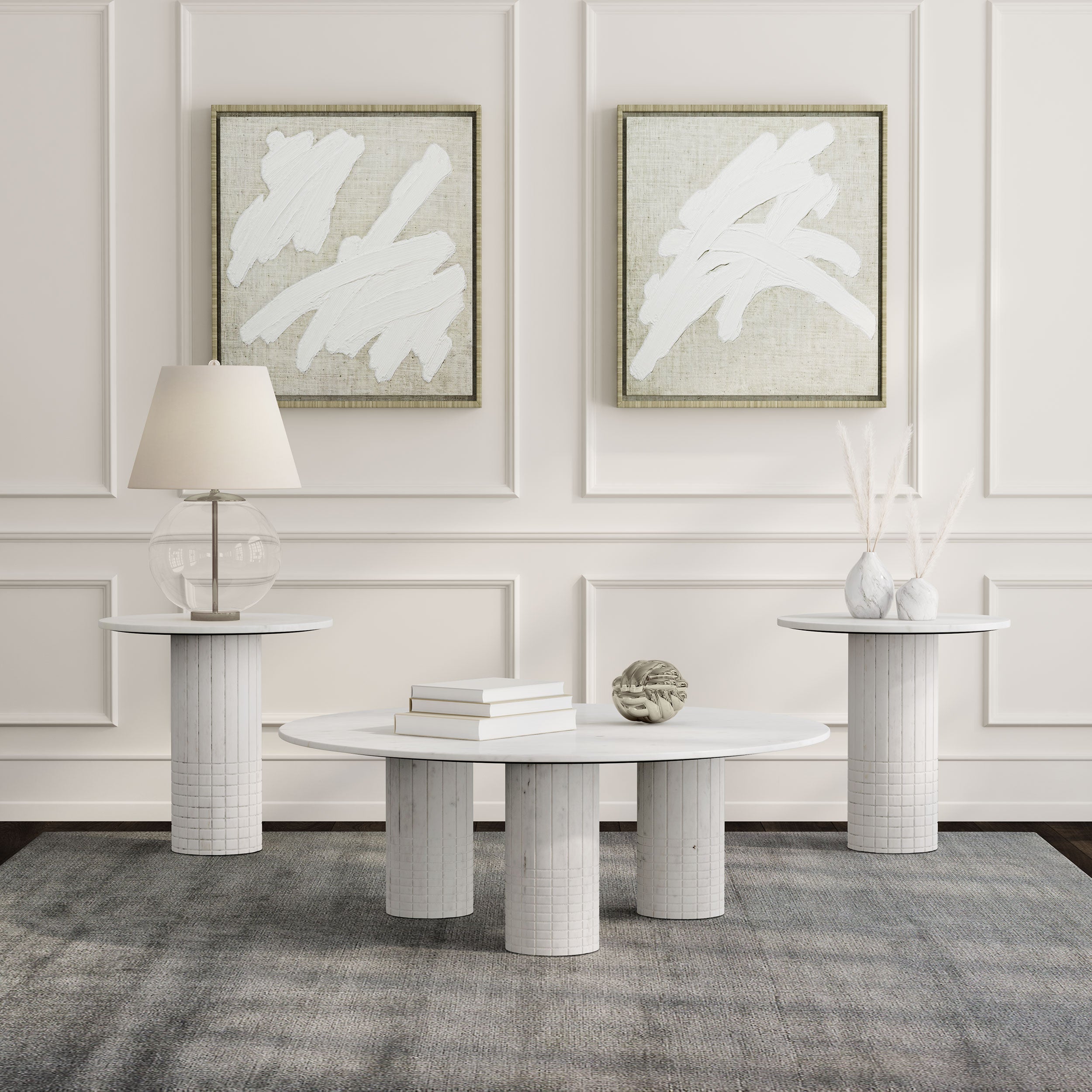Dar Furniture - Coaster - Astoria 3-piece Marble Coffee and End Table Set White - 709668-S3
