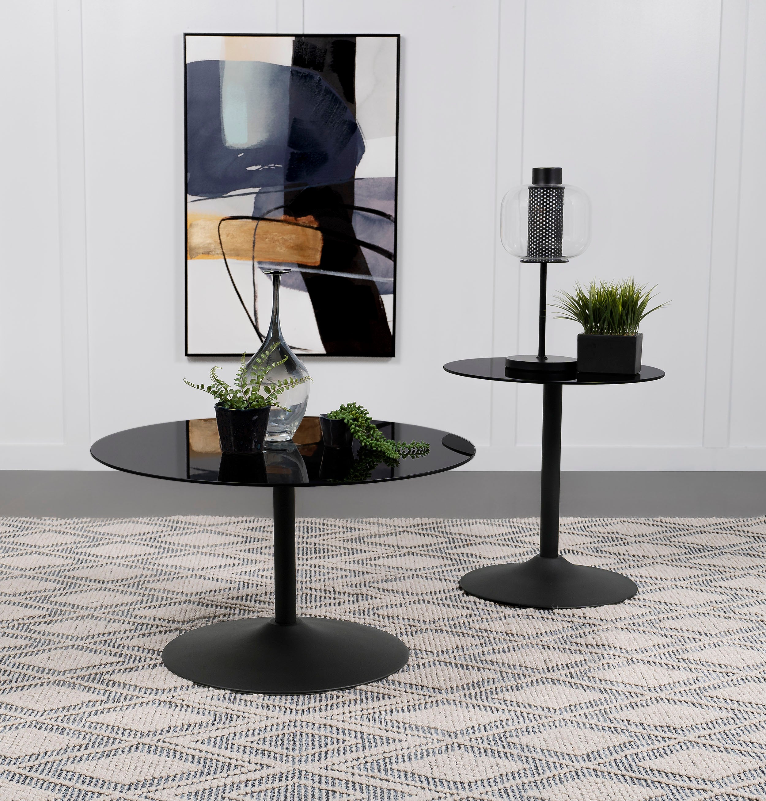 Dar Furniture - Coaster - Ganso 2-piece Round Glass Top Coffee and End Table Set Black - 709688-S2