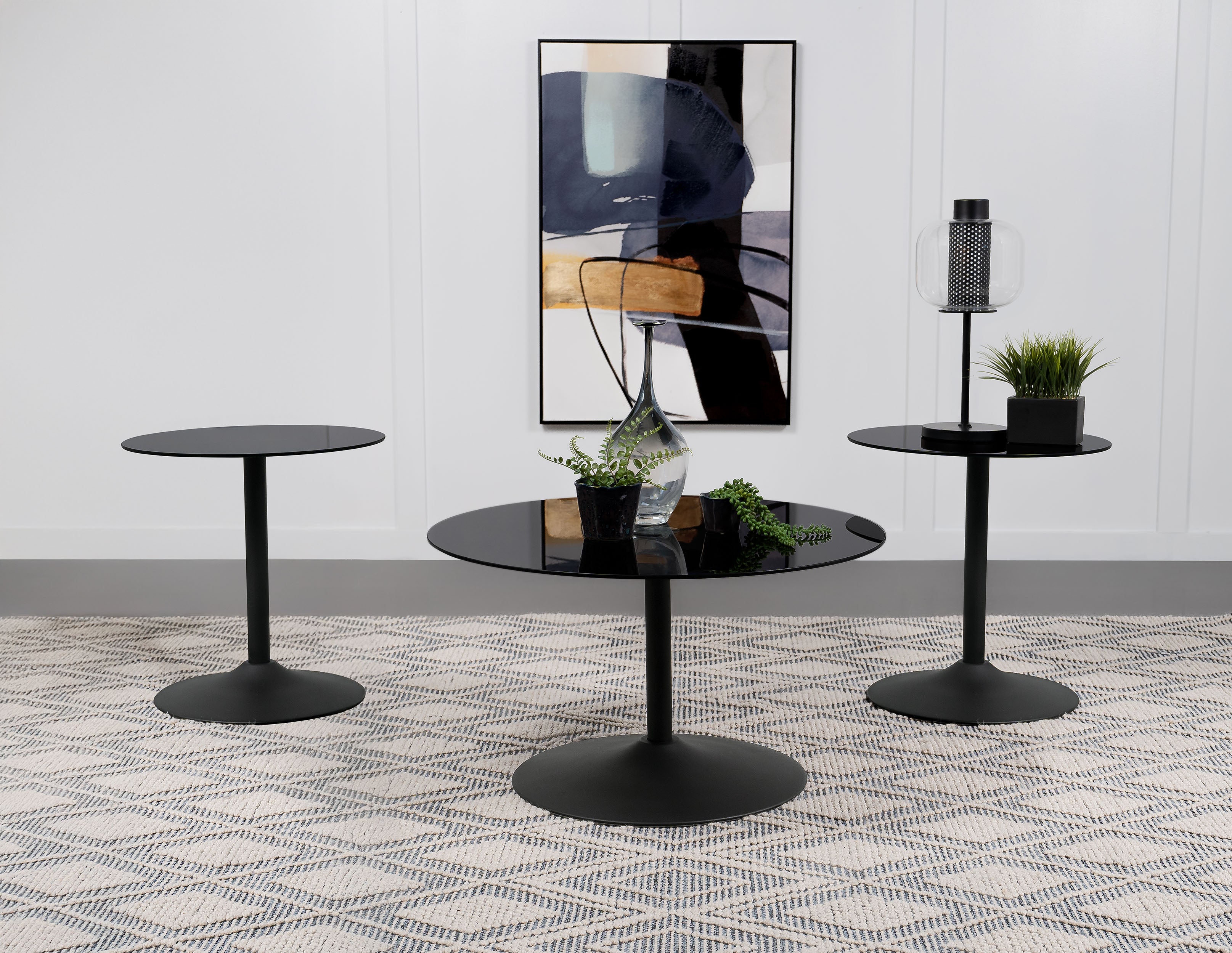 Dar Furniture - Coaster - Ganso 3-piece Round Glass Top Coffee and End Table Set Black - 709688-S3