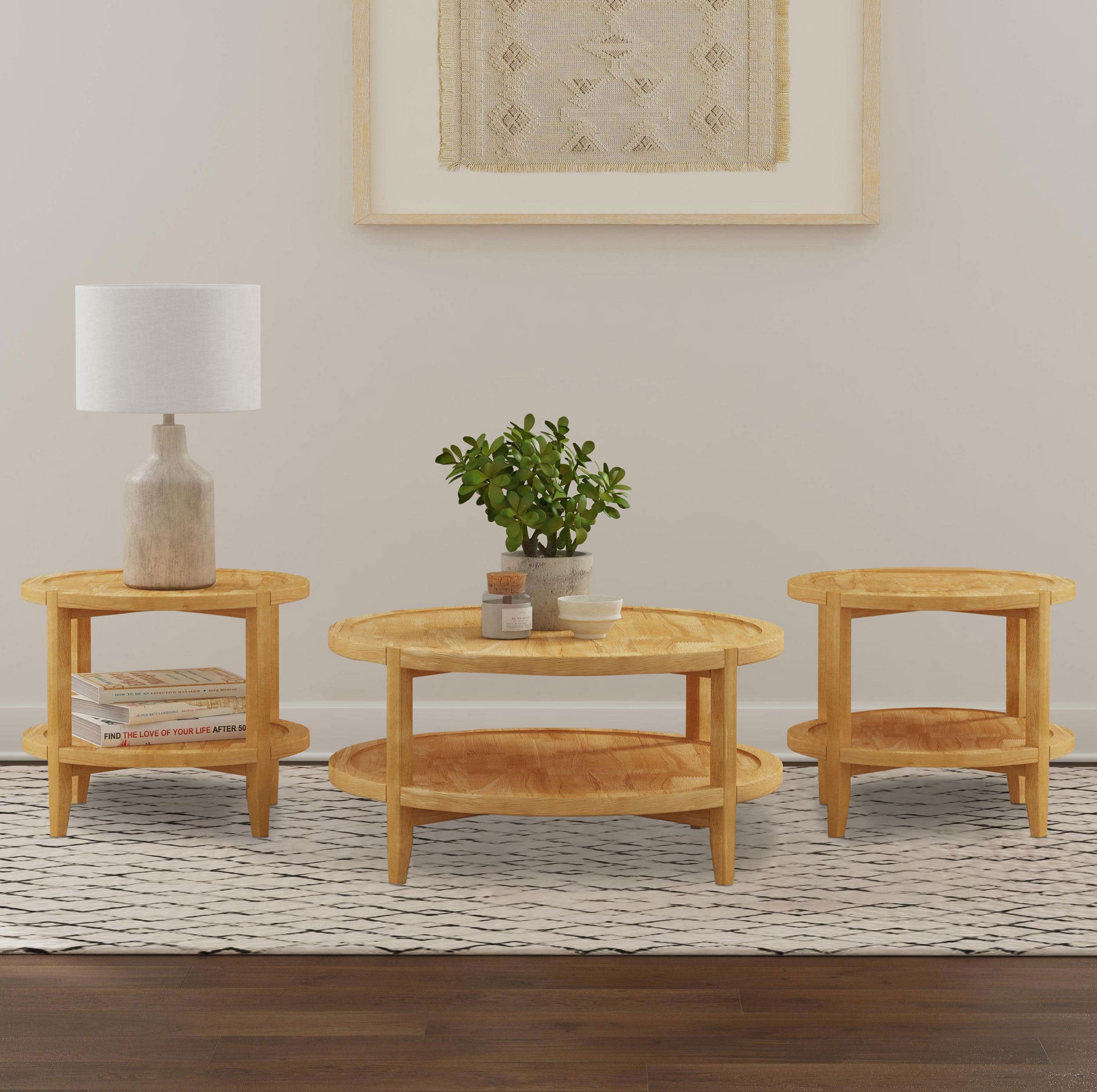 Dar Furniture - Coaster - Camillo 3-piece Round Coffee and End Table Set Maple  - 709698-S3