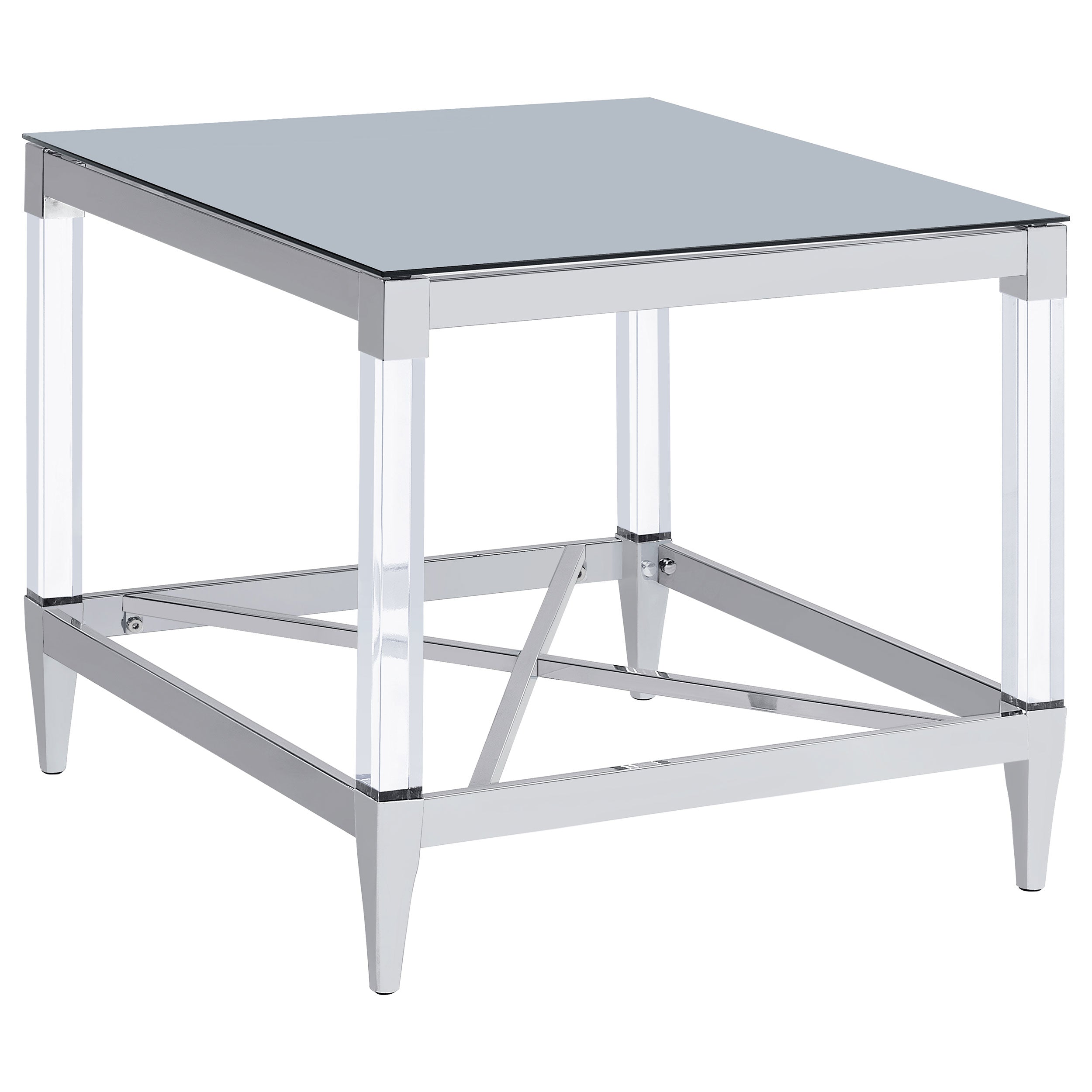 Dar Furniture - Coaster - Lindley Square Tempered Mirror Acrylic Side End Table Chrome - 709727