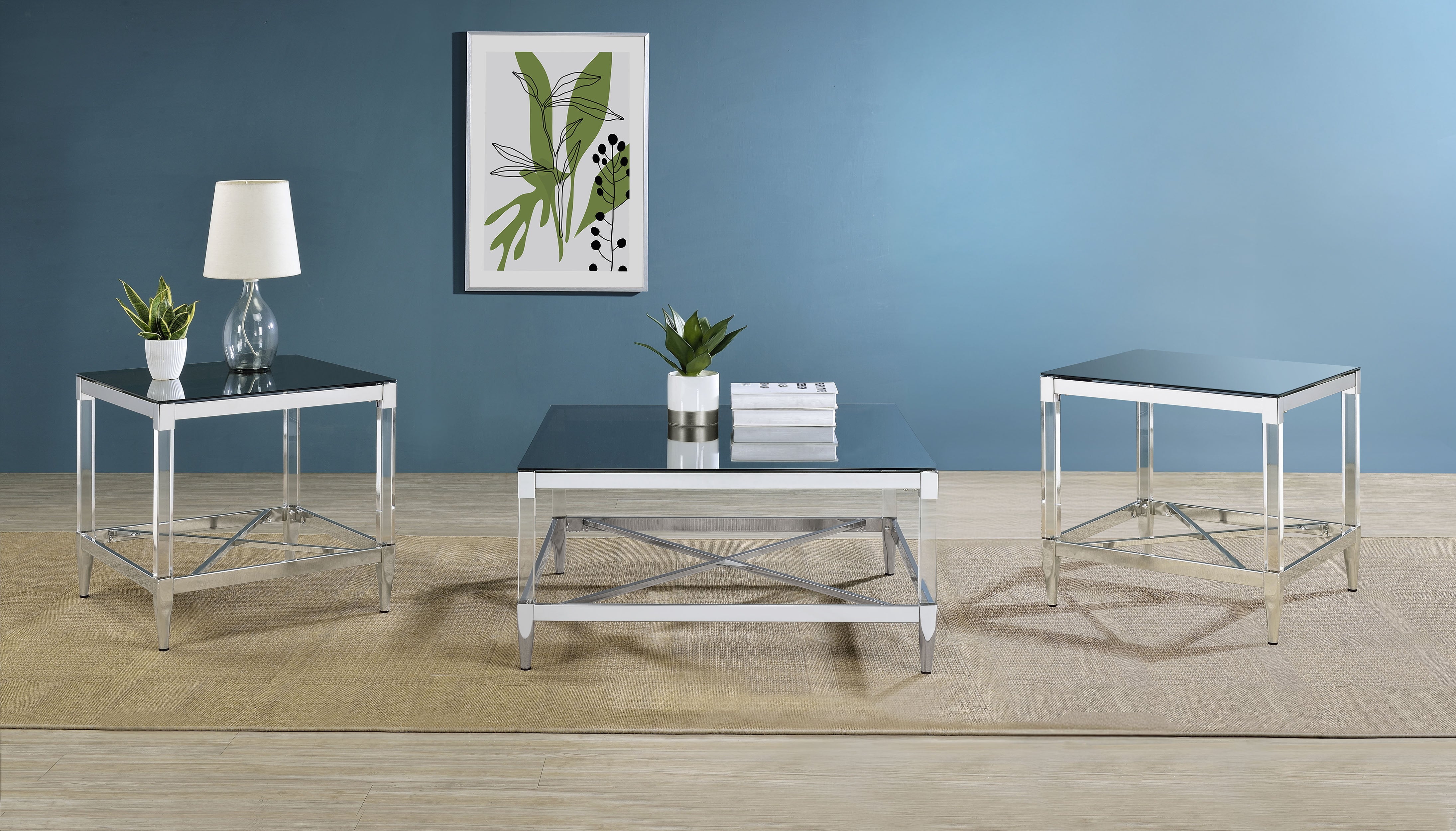 Dar Furniture - Coaster - Lindley 3-piece Square Coffee and End Table Set Chrome - 709728-S3
